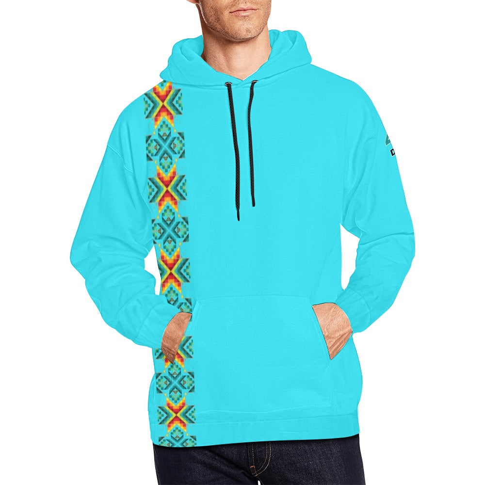 Turquoise Blanket Strip Hoodie for Men (USA Size)