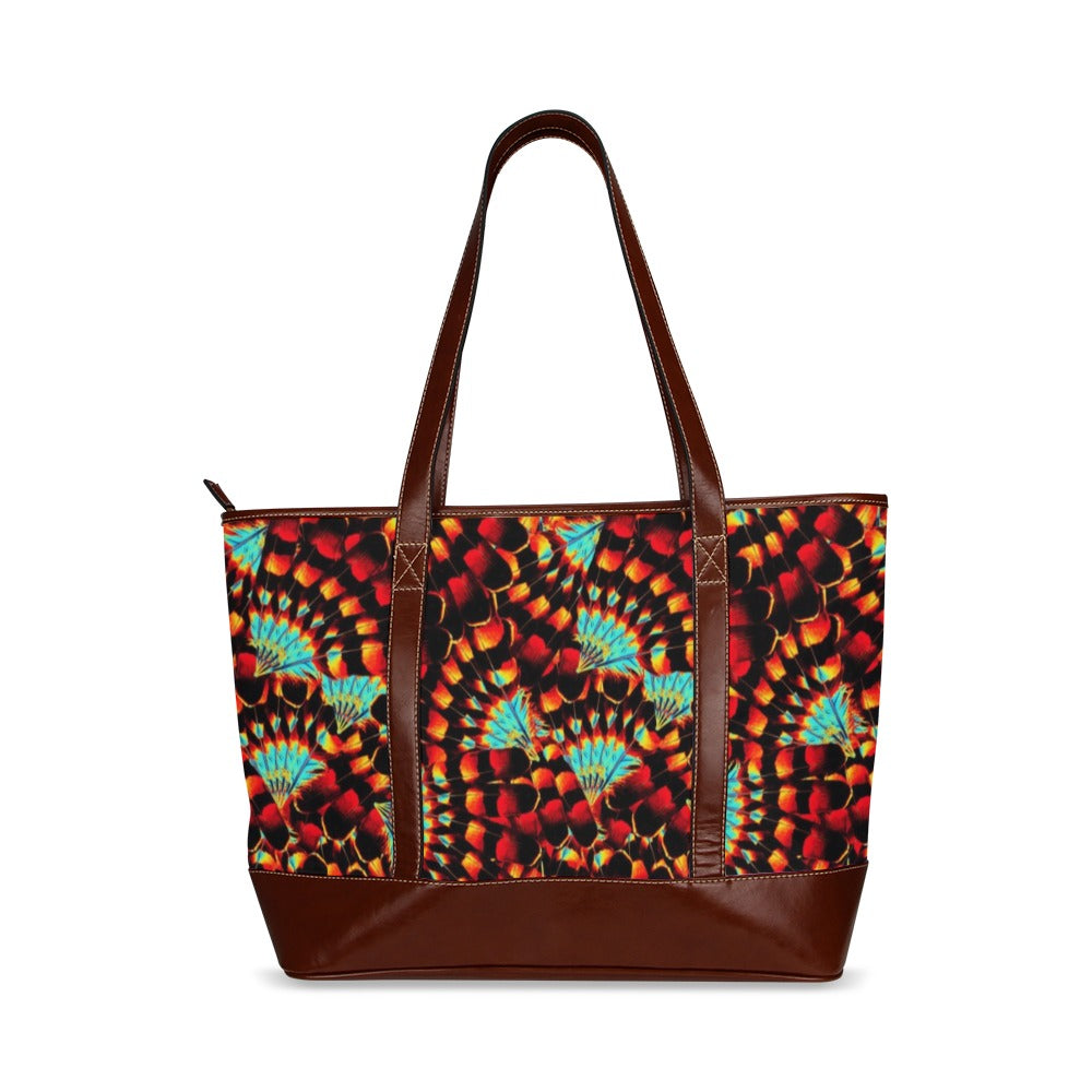 Hawk Feathers Fire and Turquoise Tote Handbag