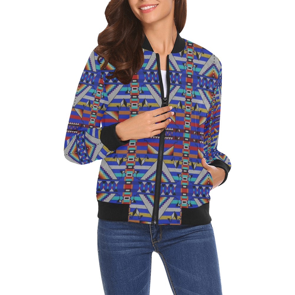 Medicine Blessing Blue All Over Print Bomber Jacket for Women