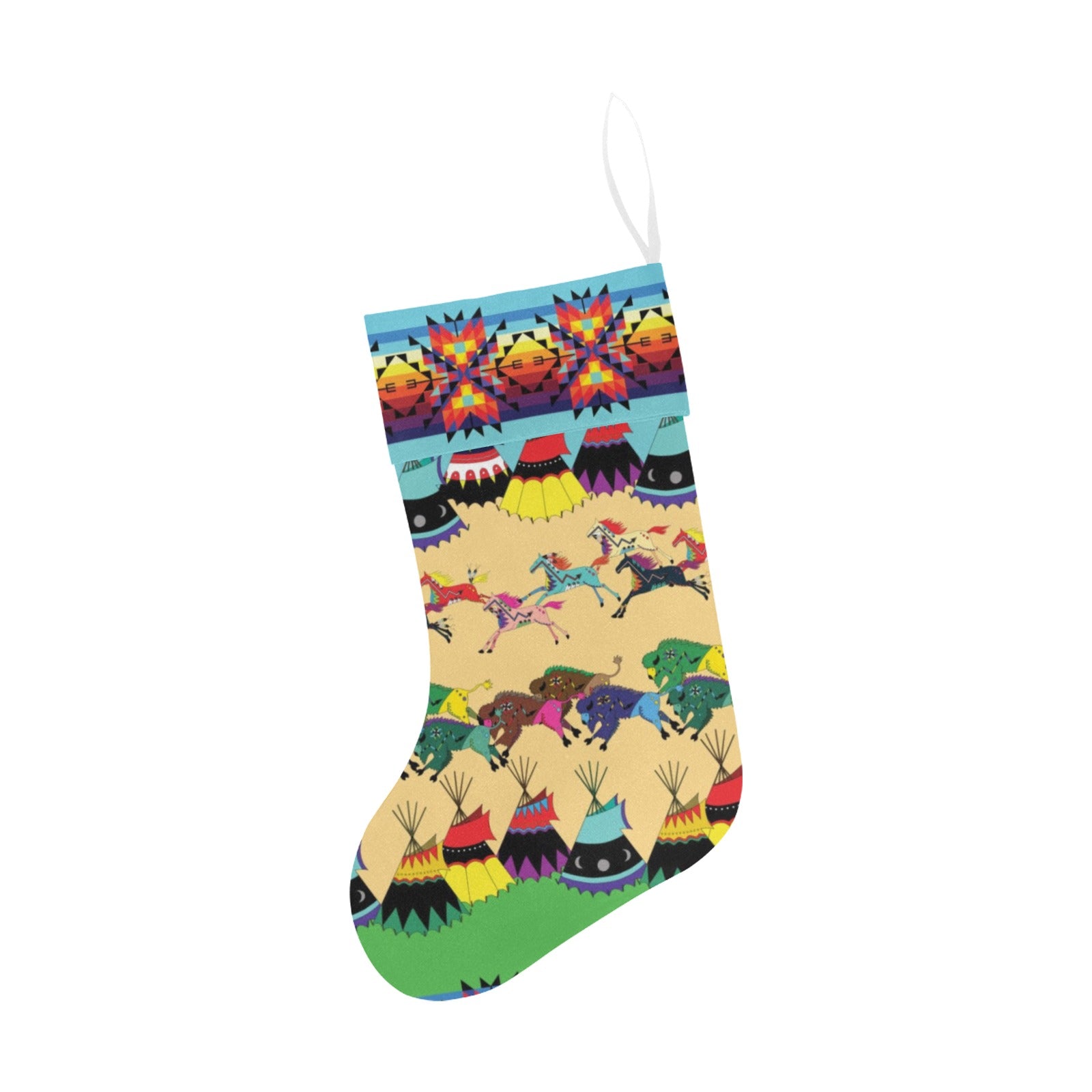 Horses and Buffalo Ledger Torquoise Christmas Stocking