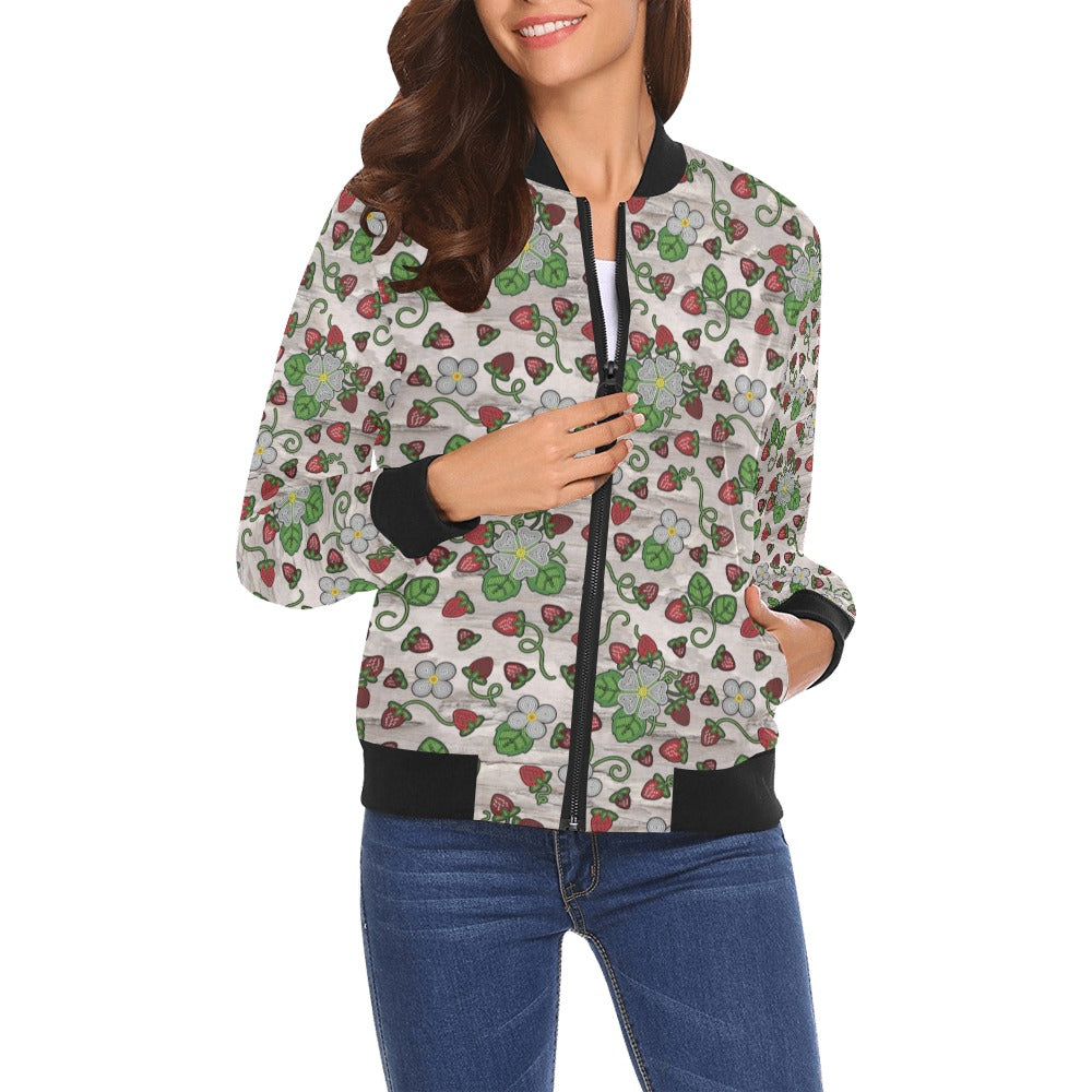 Strawberry Dreams Bright Birch All Over Print Bomber Jacket for Women