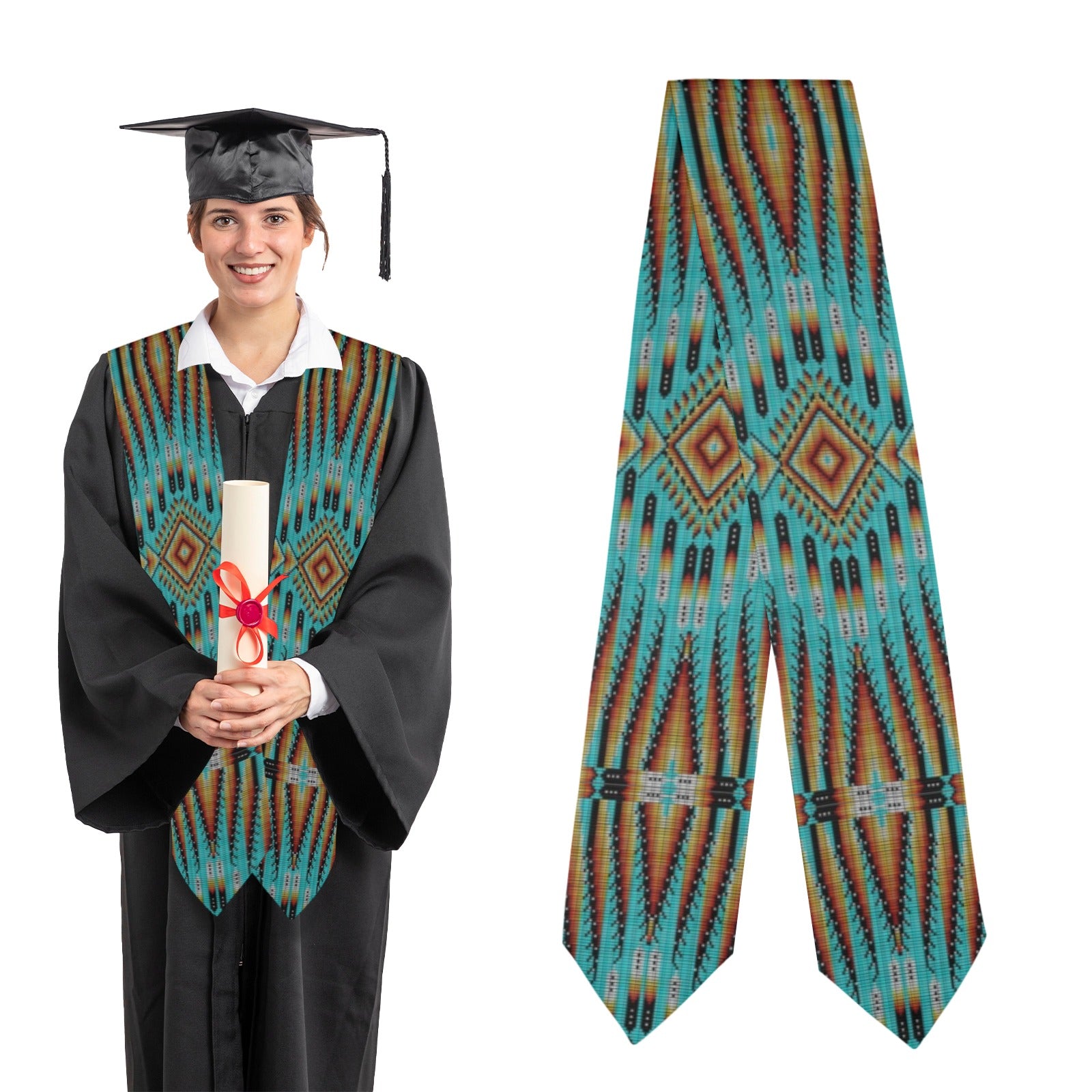 Fire Feather Turquoise Graduation Stole