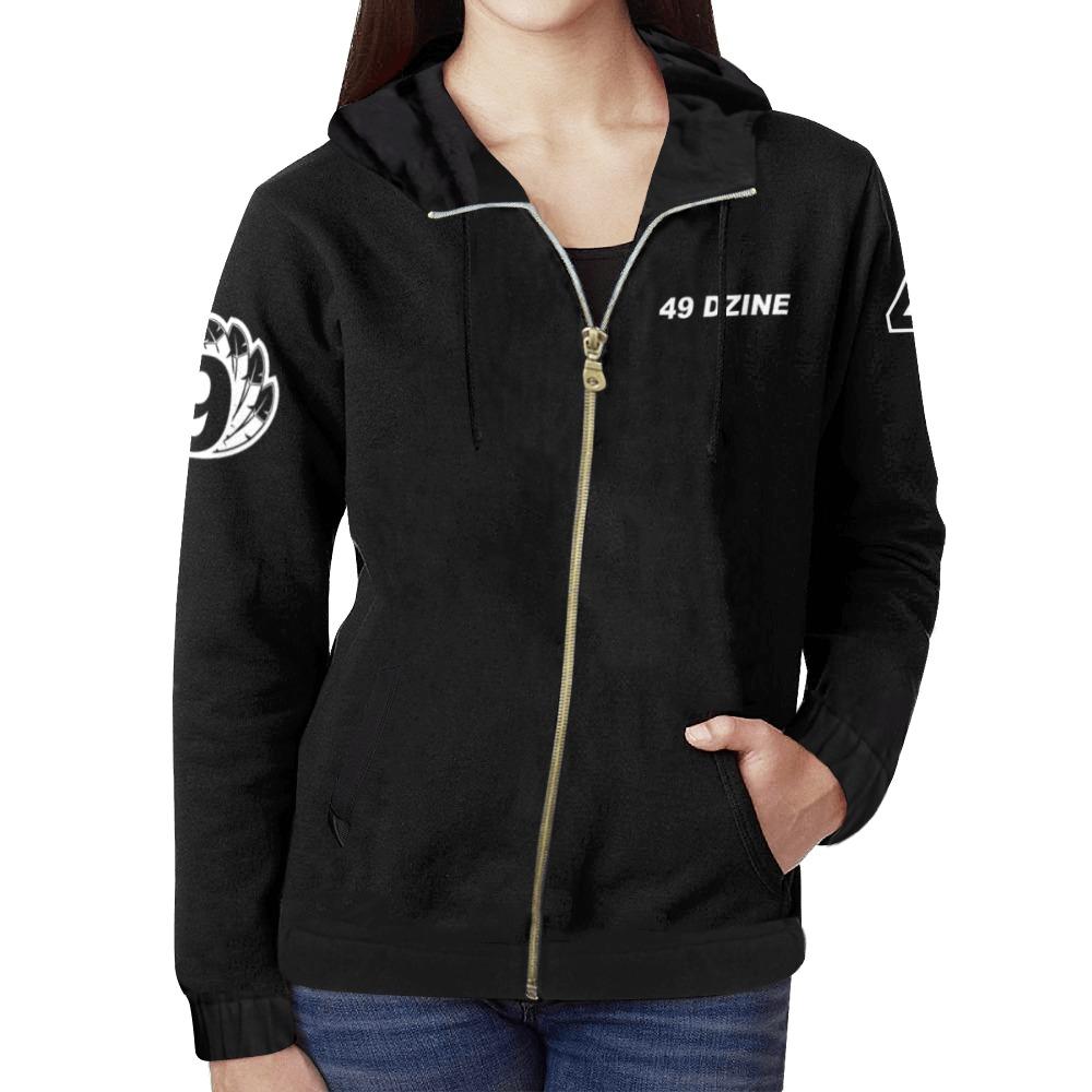 49 Dzine Logmark & Wordmark Dress Code All Over Print Full Zip Hoodie for Women (Model H14) All Over Print Full Zip Hoodie for Women (H14) e-joyer