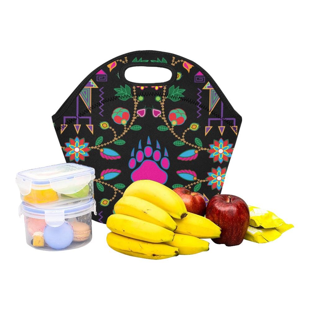 Geometric Floral Fall-Black Neoprene Lunch Bag/Small