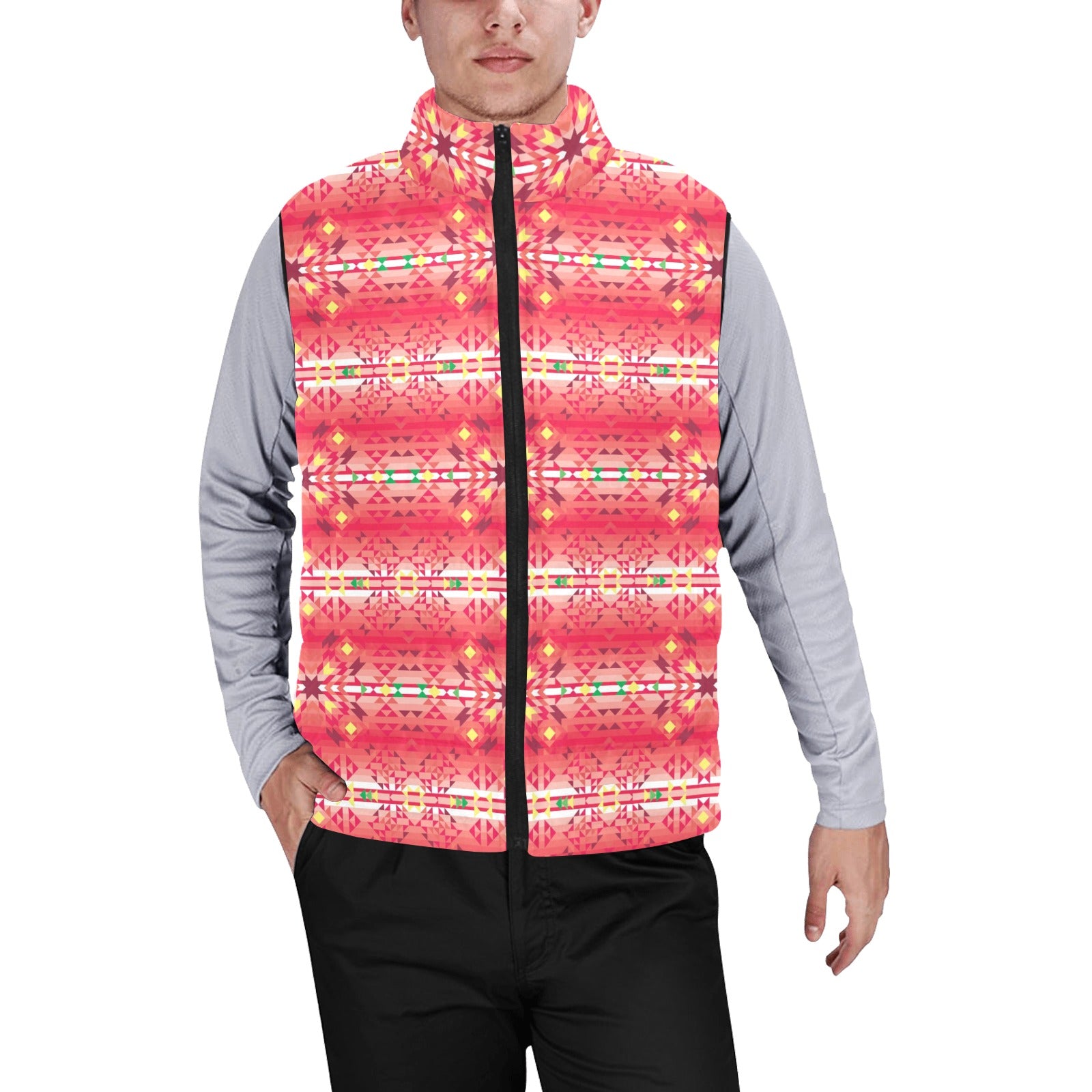 Red Pink Star Men's Padded Vest Jacket