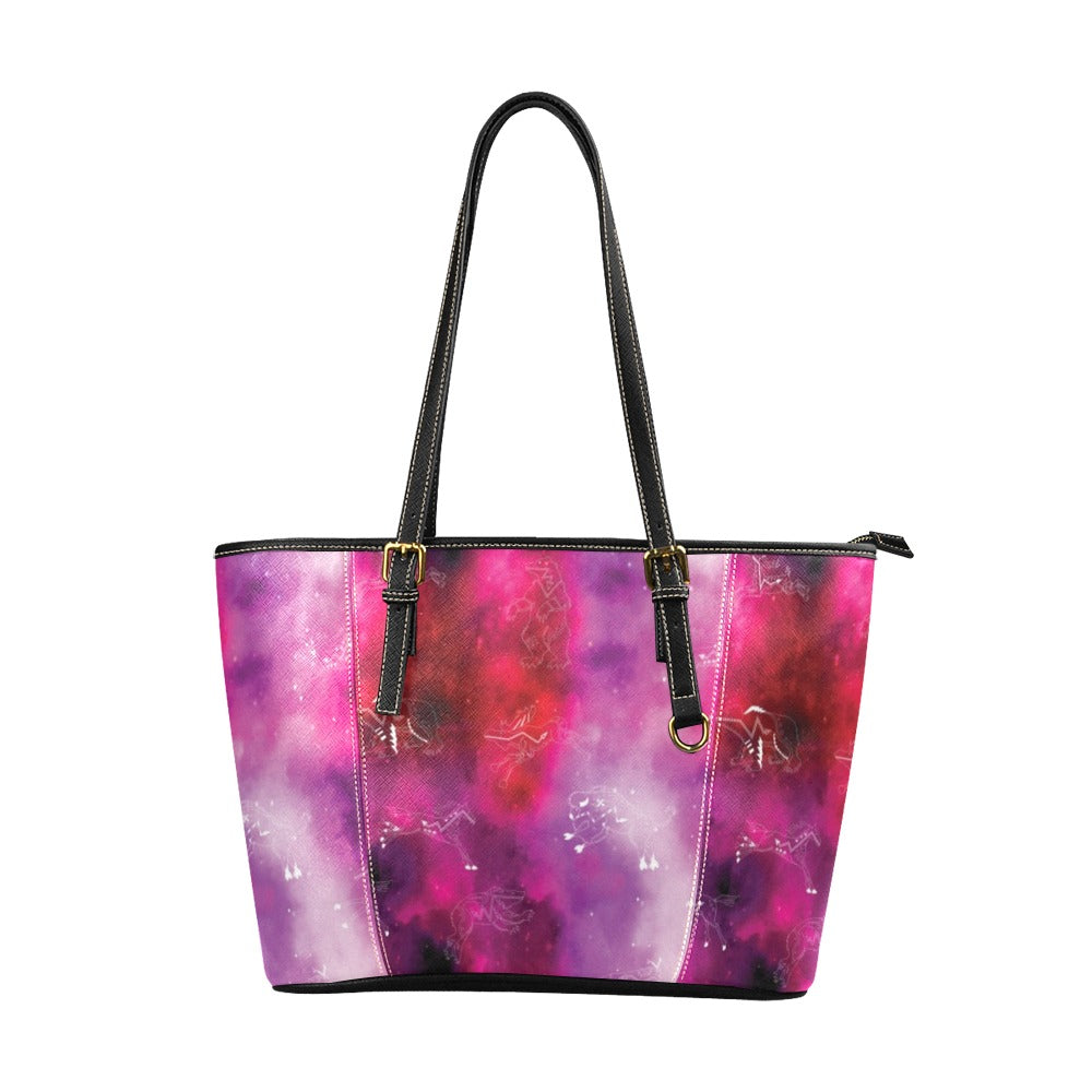 Animal Ancestors 8 Gaseous Clouds Pink and Red Leather Tote Bag/Large