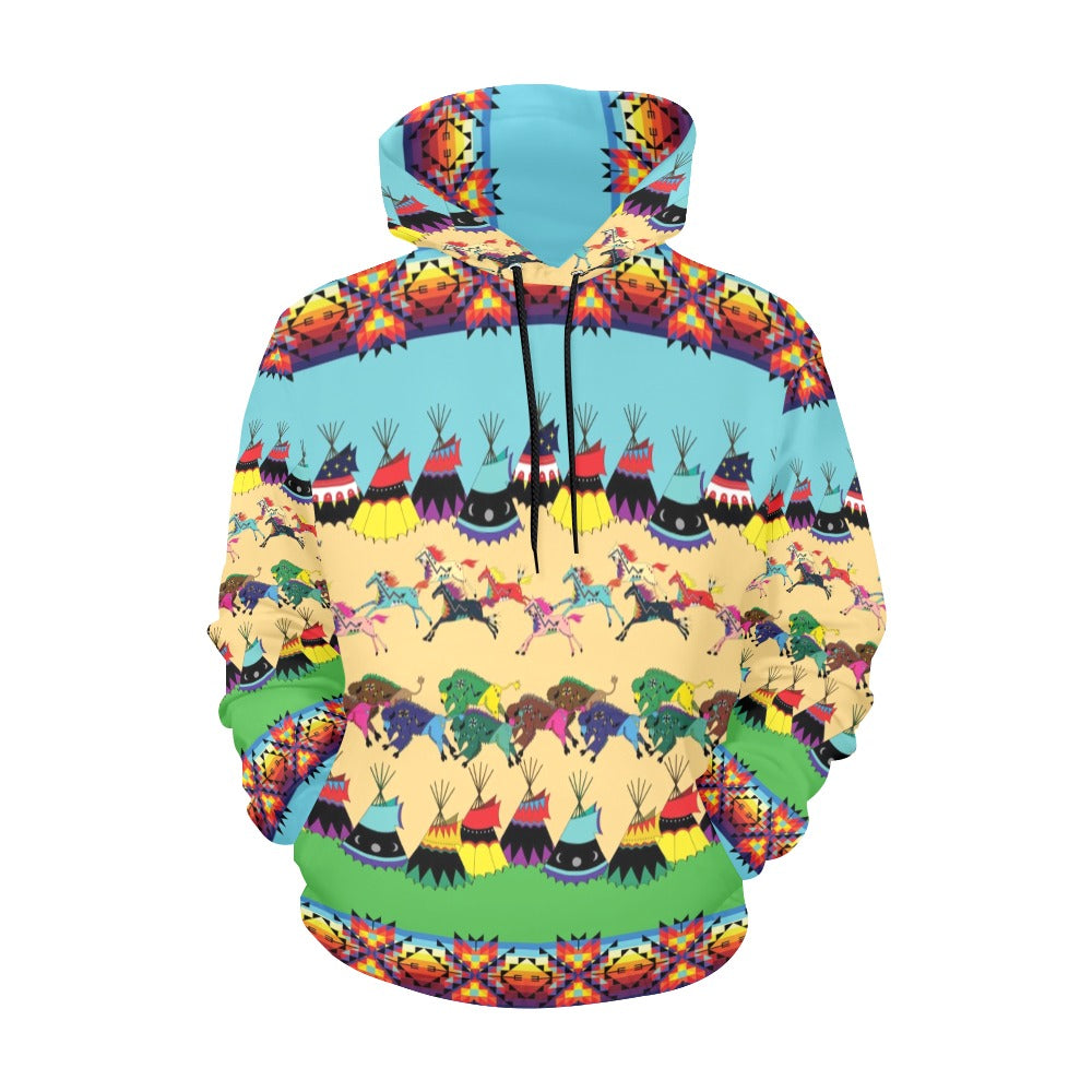 Horses and Buffalo Ledger Torquoise Hoodie for Women (USA Size)