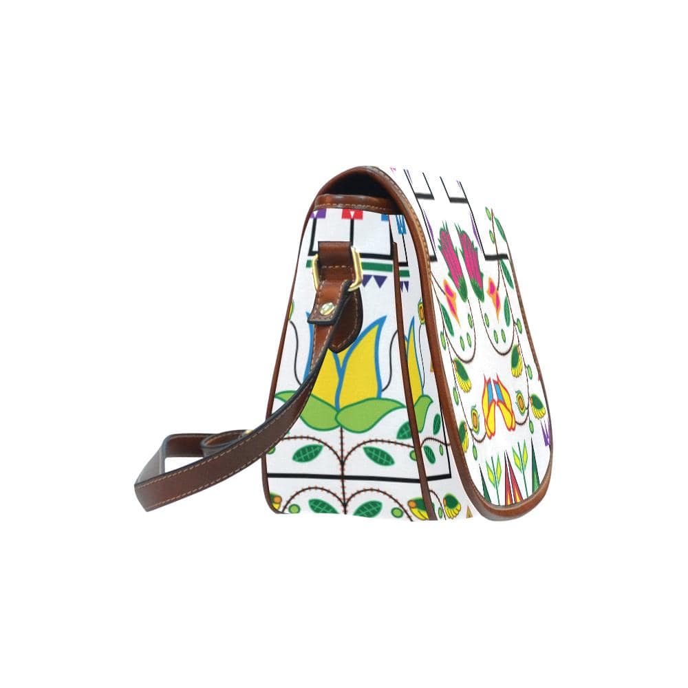Geometric Floral Summer - White Saddle Bag/Small (Model 1649) Full Customization