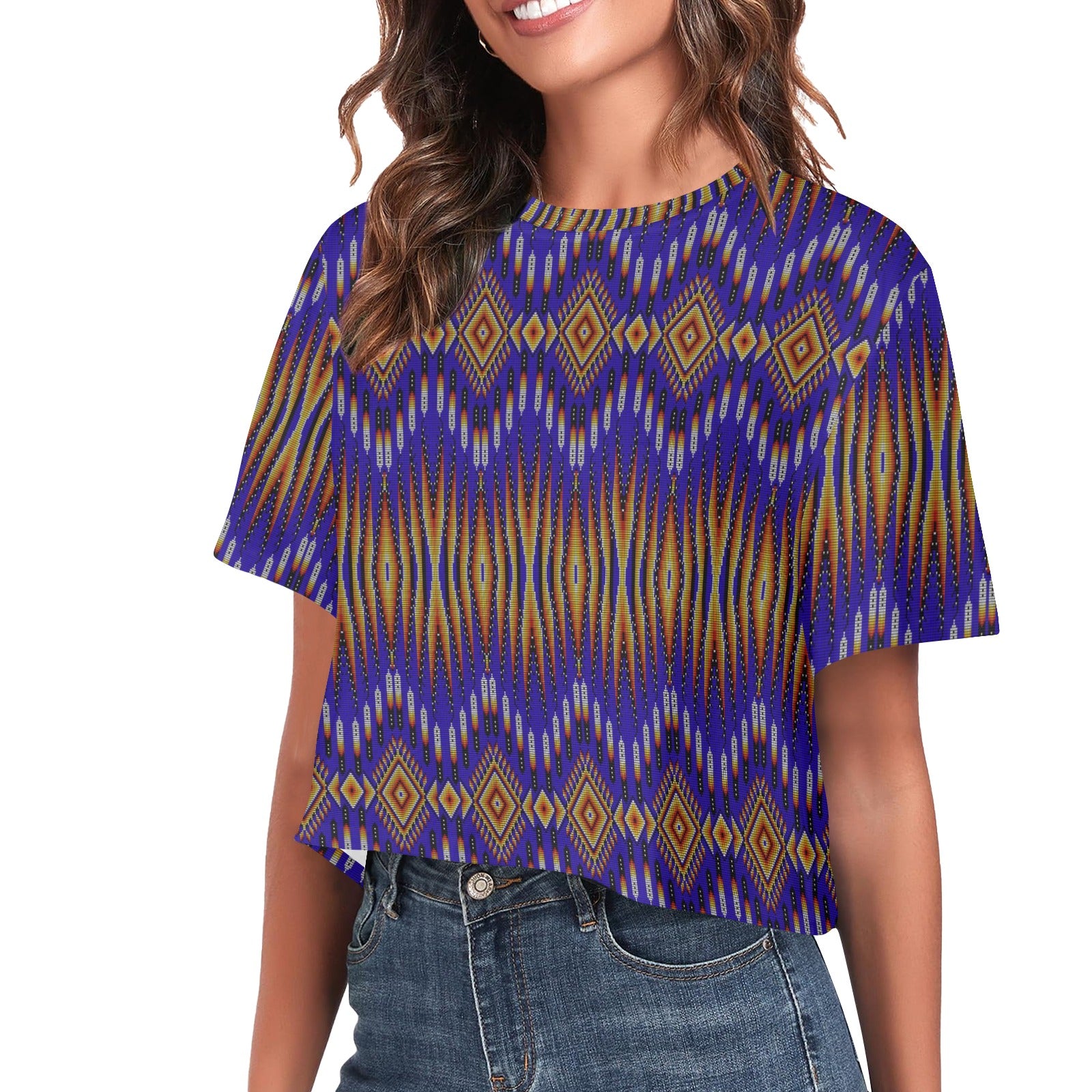 Fire Feather Blue Women's Cropped T-shirt