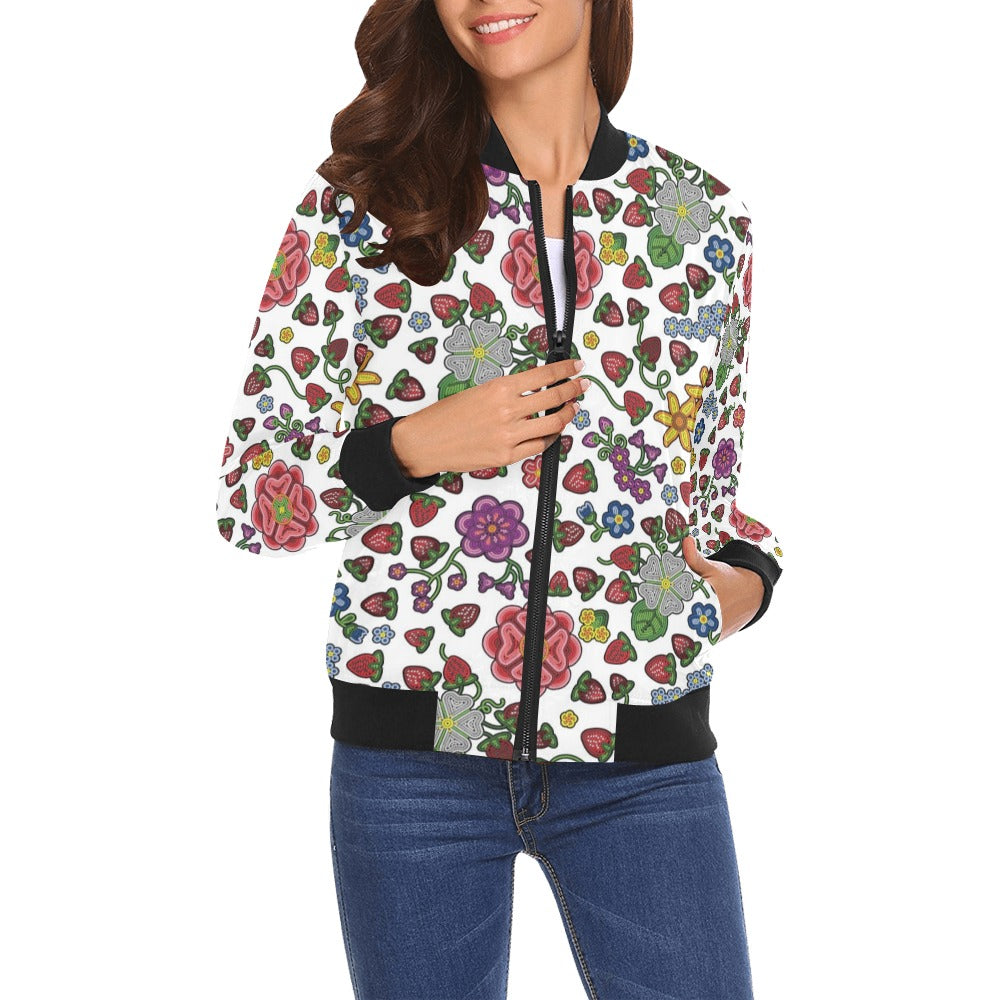 Berry Pop White All Over Print Bomber Jacket for Women