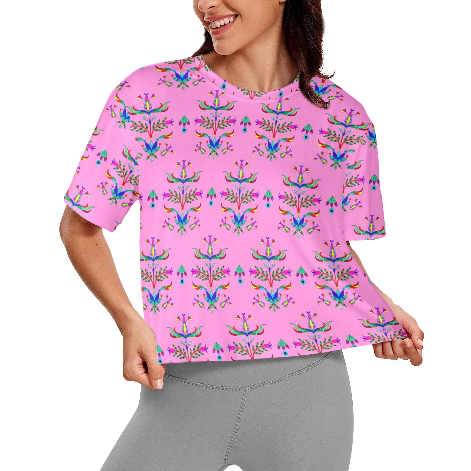 Dakota Damask Cheyenne Pink Women's Cropped T-shirt