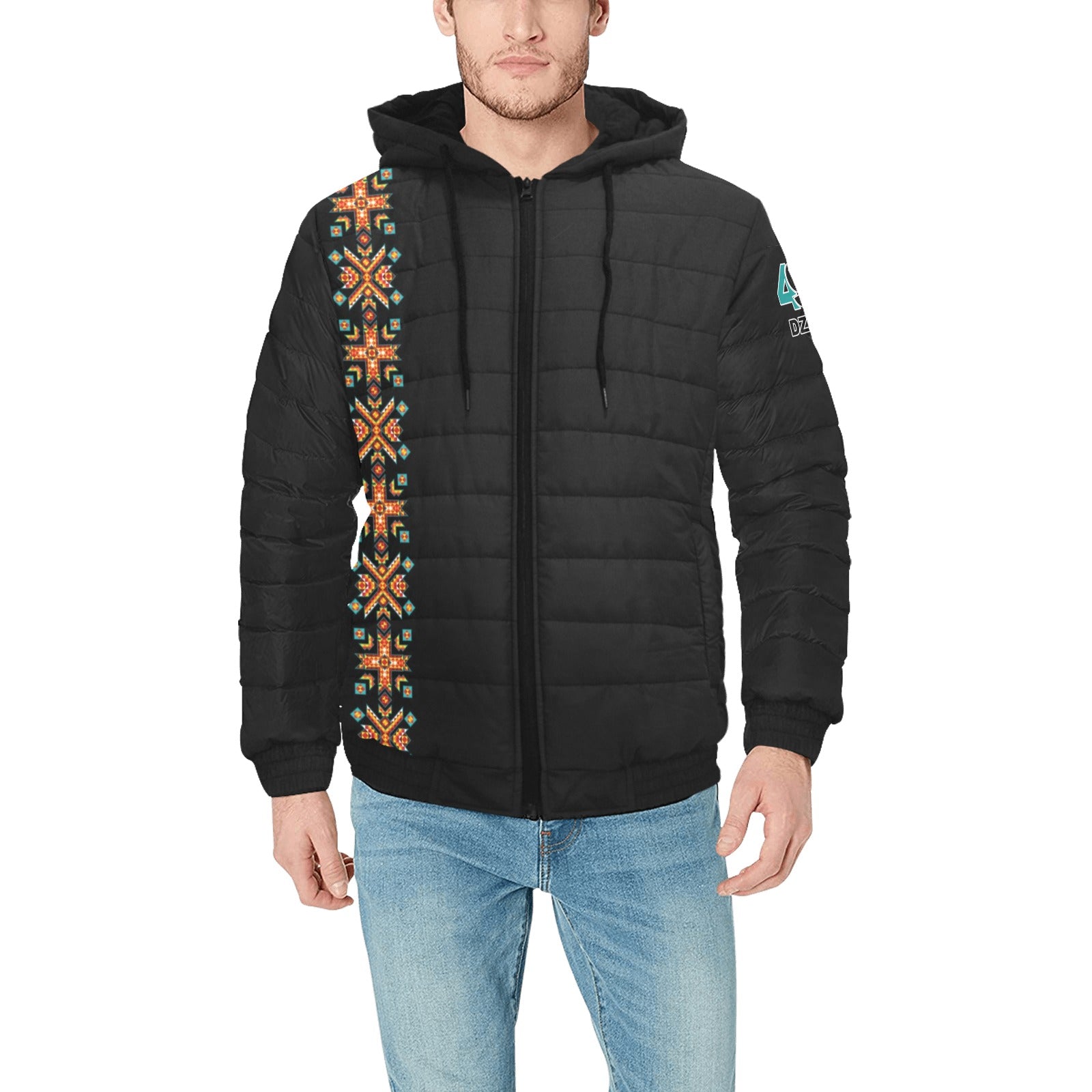 Teal Fire Men's Padded Hooded Jacket