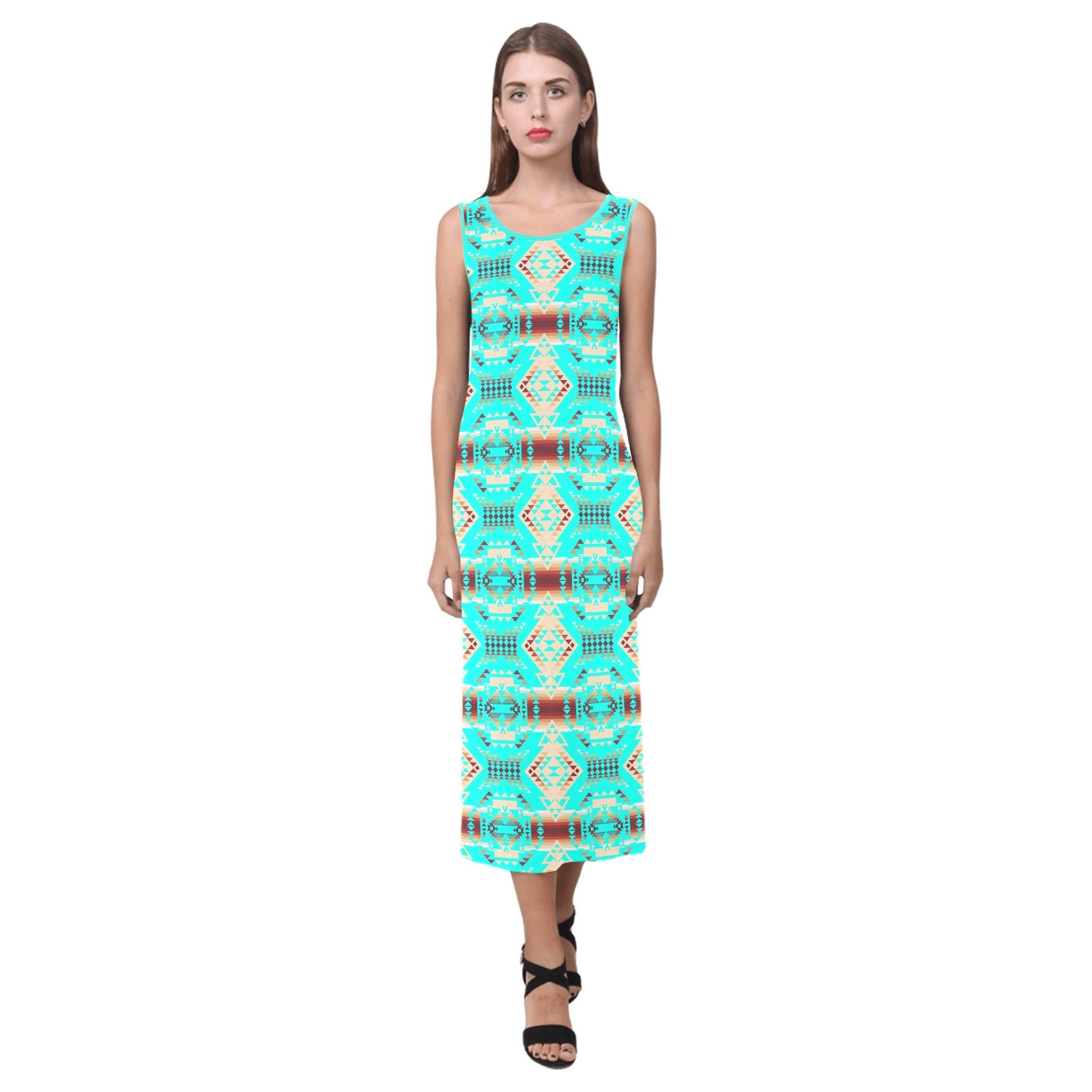 Gathering Earth Turquoise Phaedra Sleeveless Open Fork Long Dress