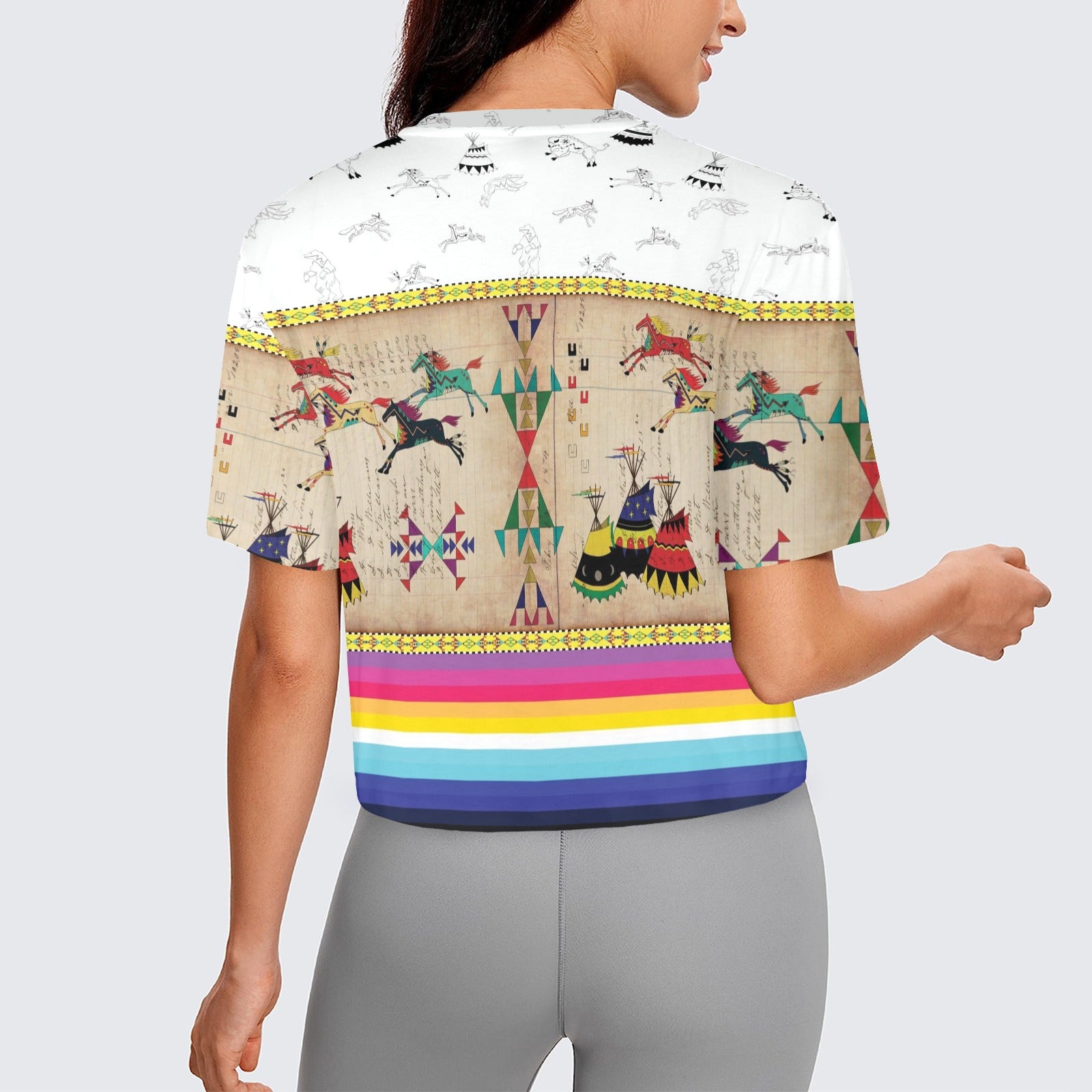 Horses Running White Clay Women's Cropped T-shirt