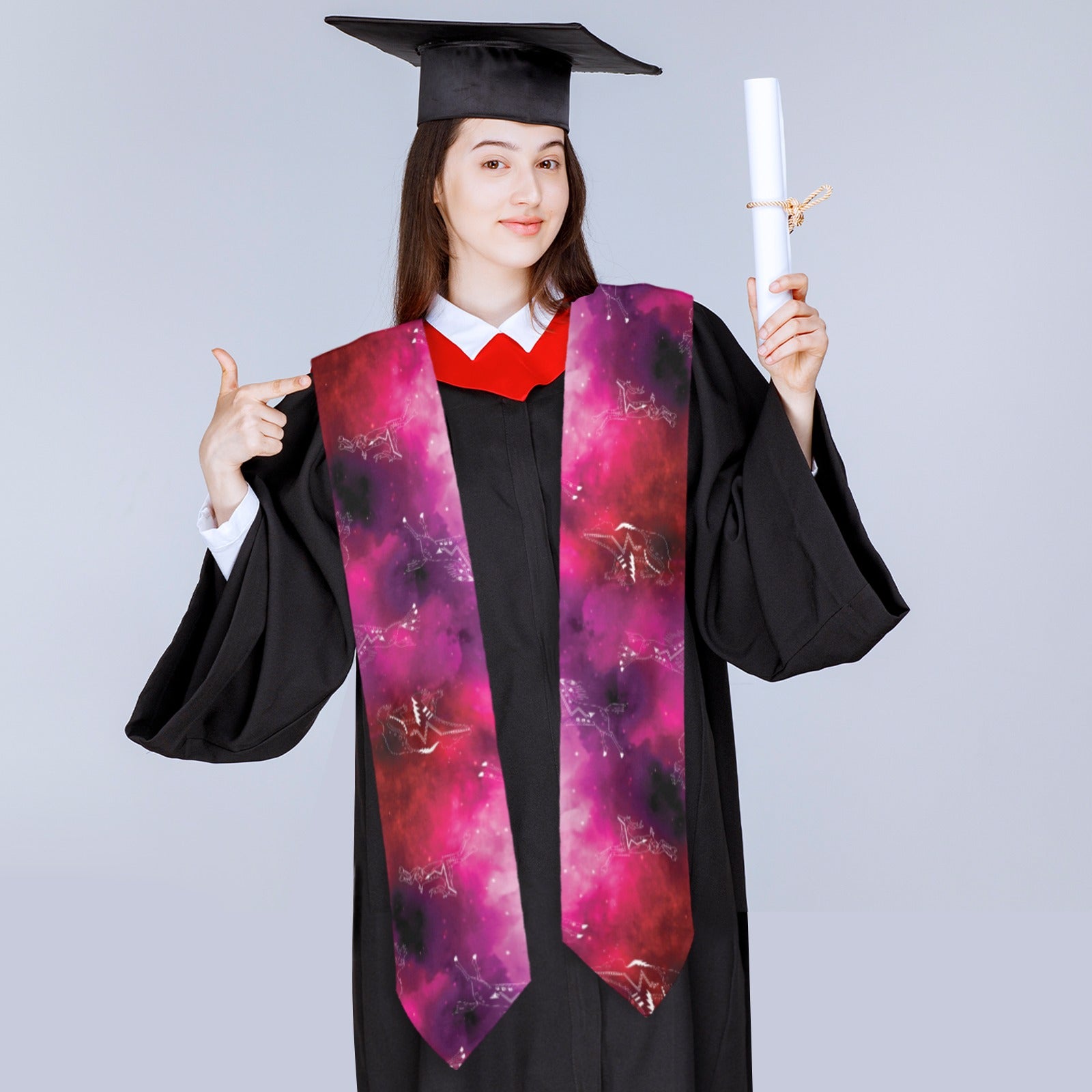Animal Ancestors 8 Gaseous Clouds Pink and Red Graduation Stole