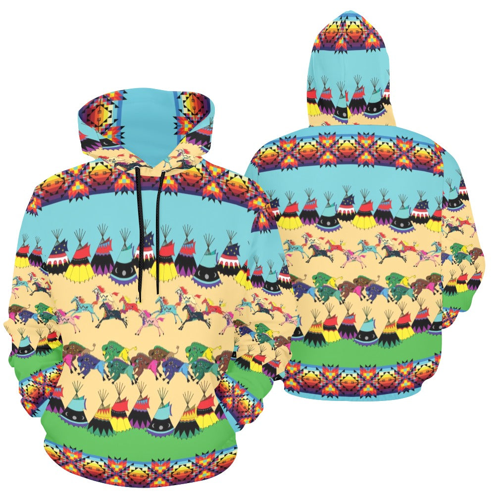 Horses and Buffalo Ledger Torquoise Hoodie for Women (USA Size)