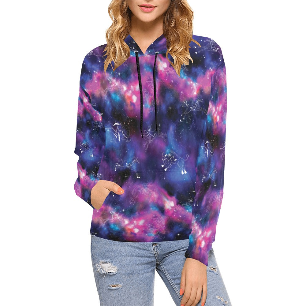 Animal Ancestors 1 Blue and Pink Hoodie for Women (USA Size)