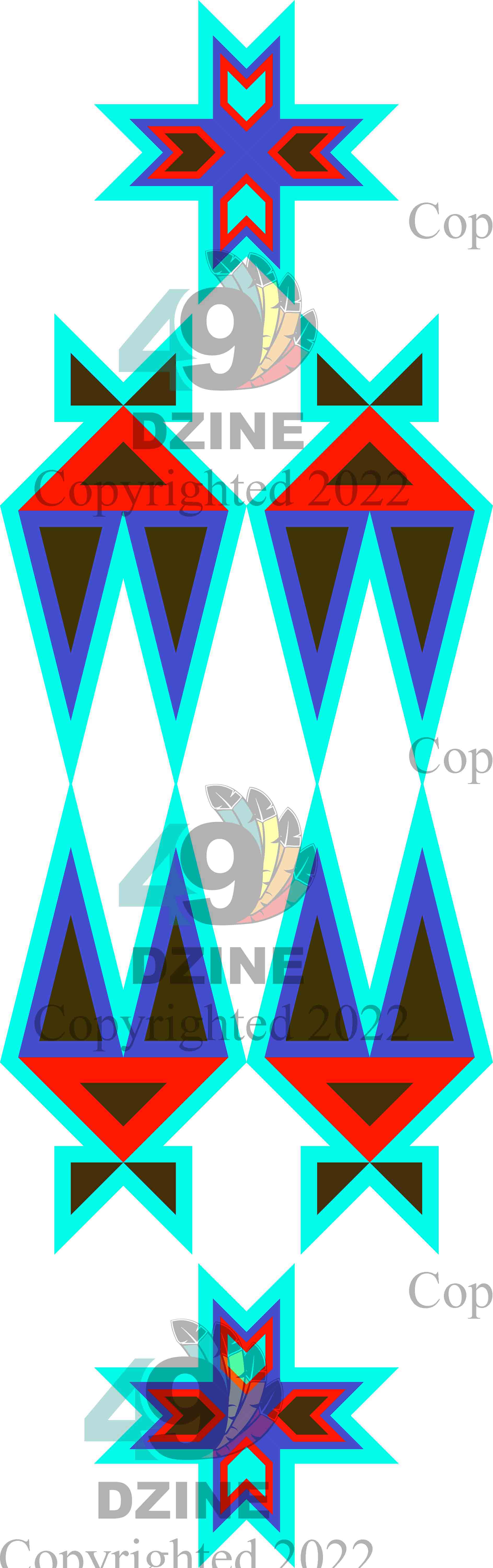 6-inch Geometric Transfer Four Directions Lodges Transfers 49 Dzine Four Directions Lodges Turquoise and Red-Orange