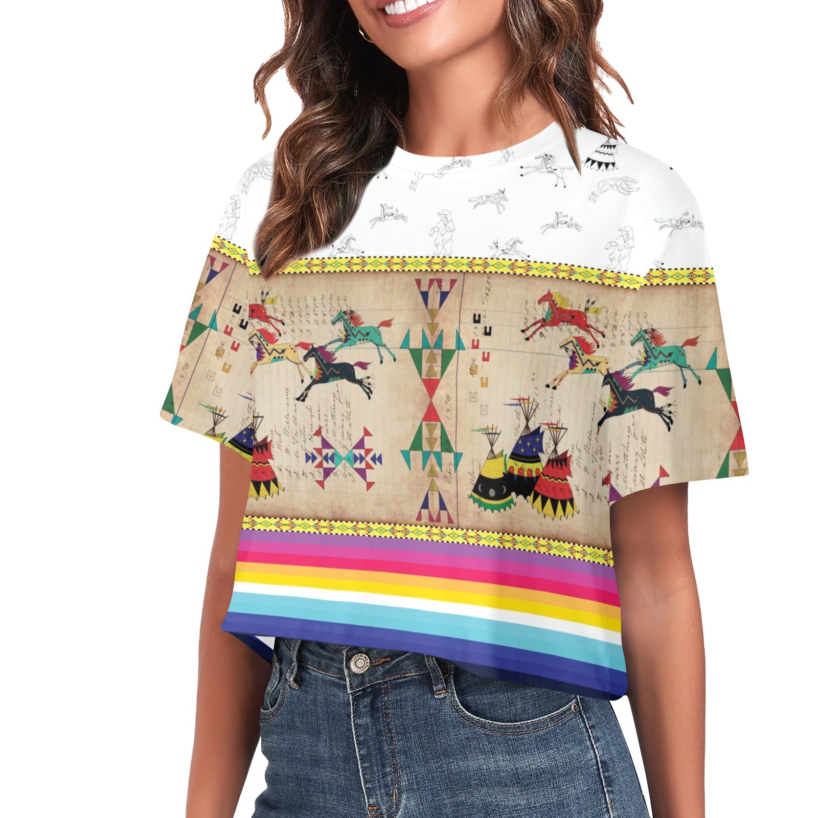 Horses Running White Clay Women's Cropped T-shirt
