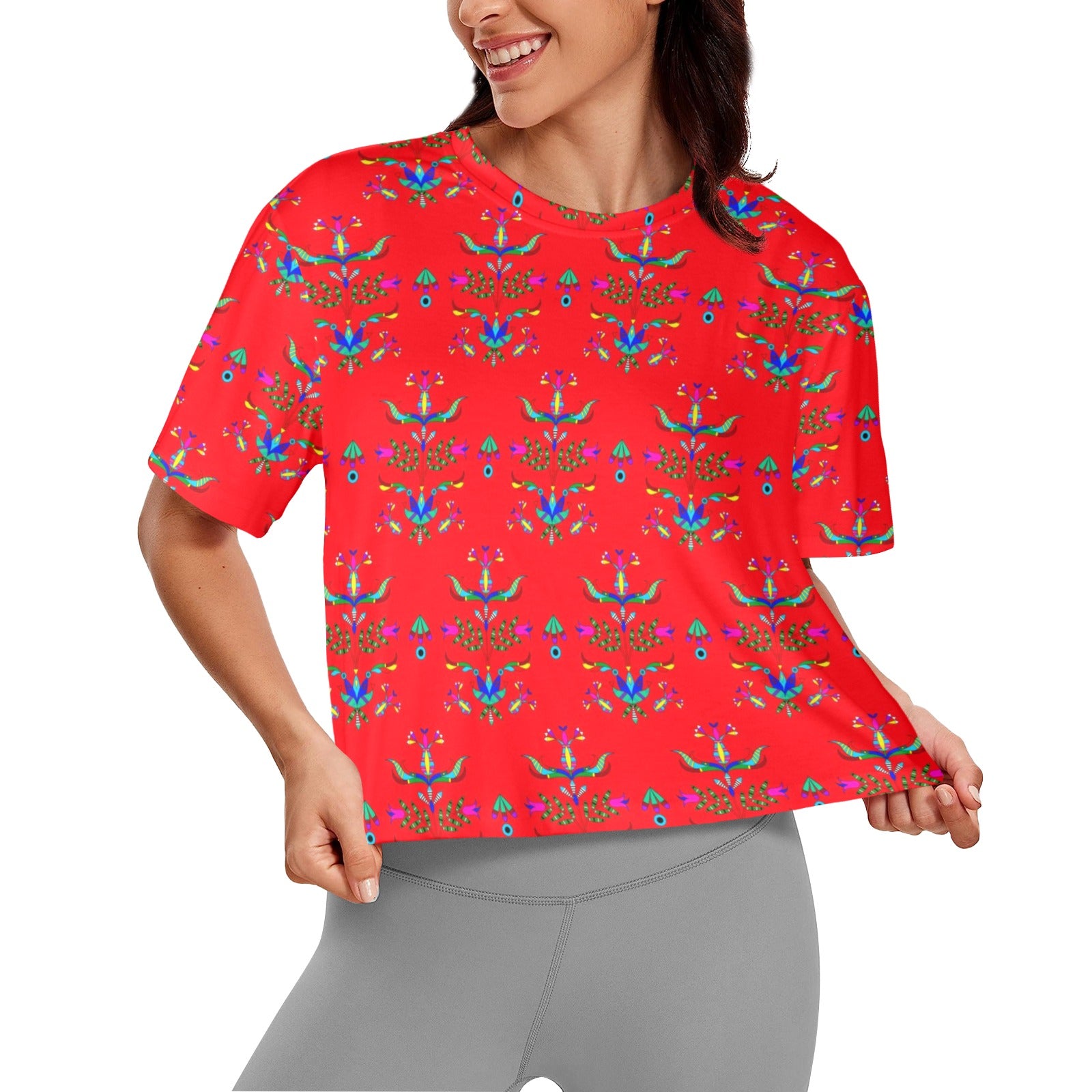 Dakota Damask Red Women's Cropped T-shirt