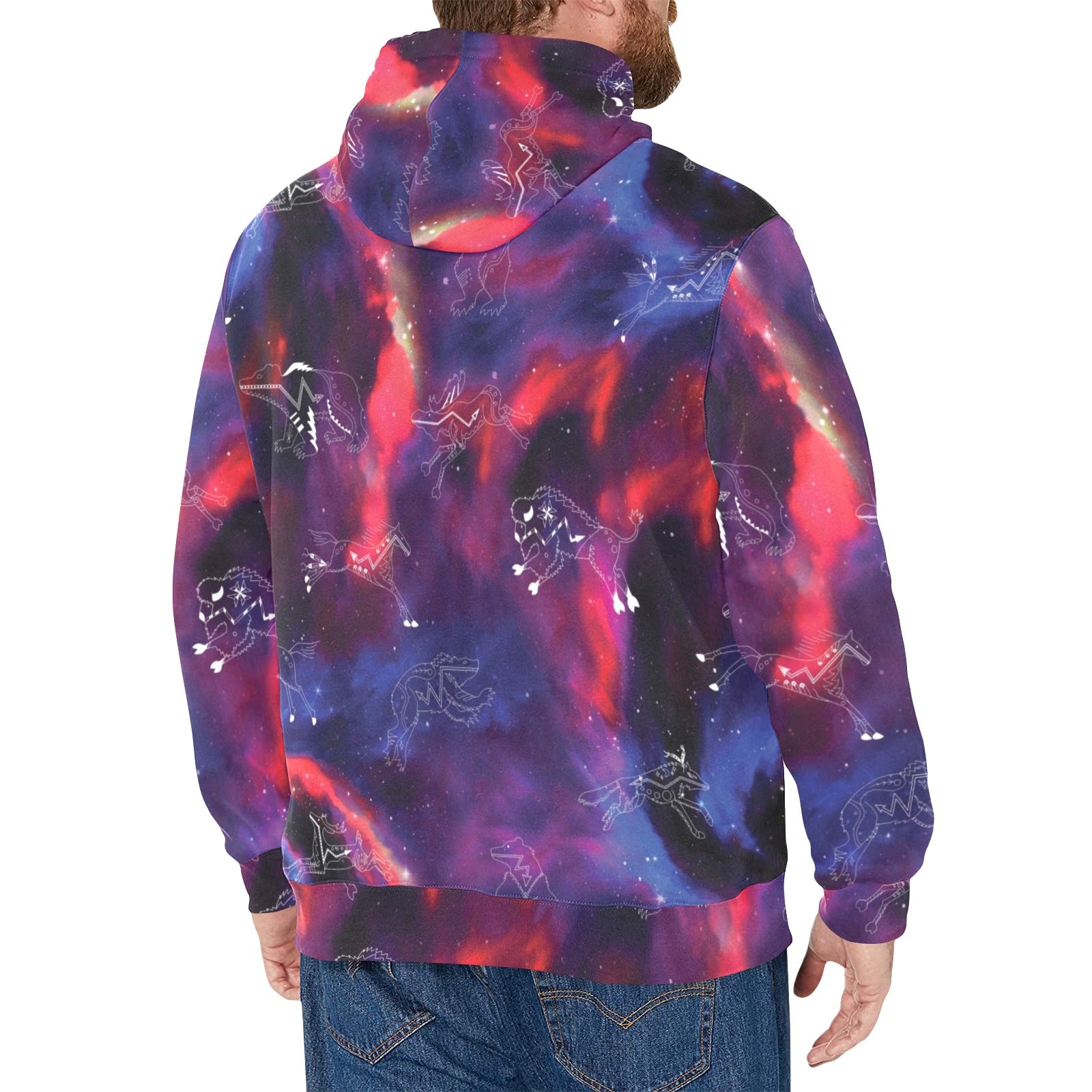 Animal Ancestors 3 Blue Pink Swirl Men's Long Sleeve Fleece Hoodie