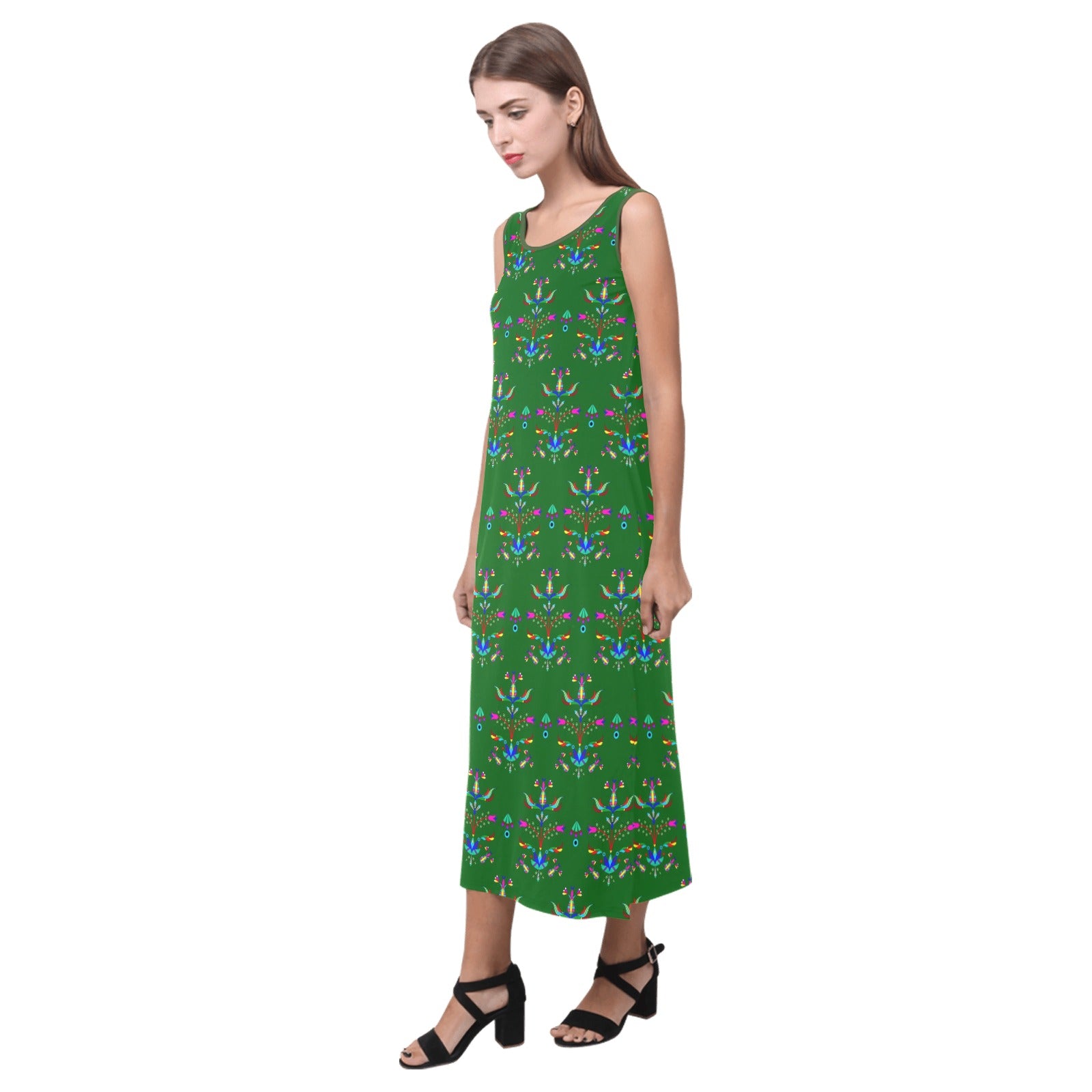 Dakota Damask Green Phaedra Sleeveless Open Fork Long Dress
