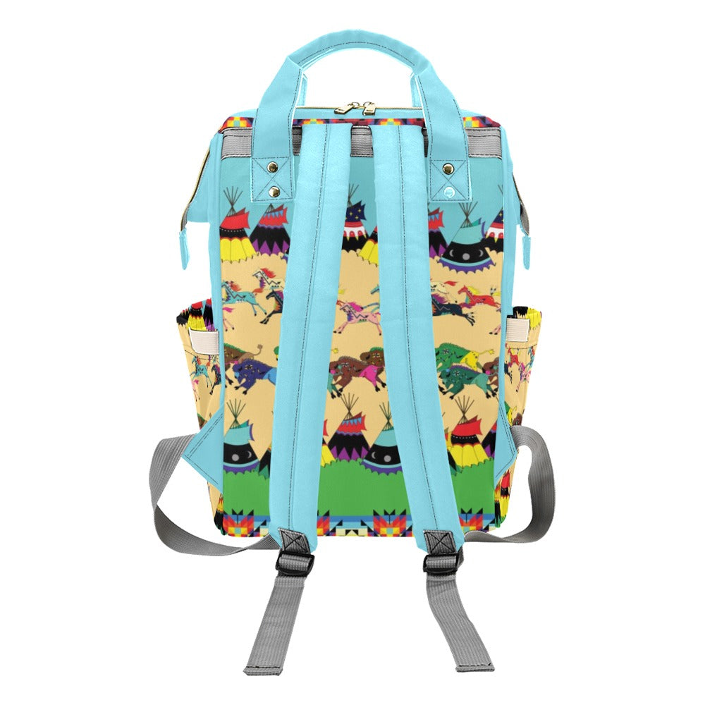 Horses and Buffalo Ledger Torquoise Multi-Function Diaper Backpack/Diaper Bag