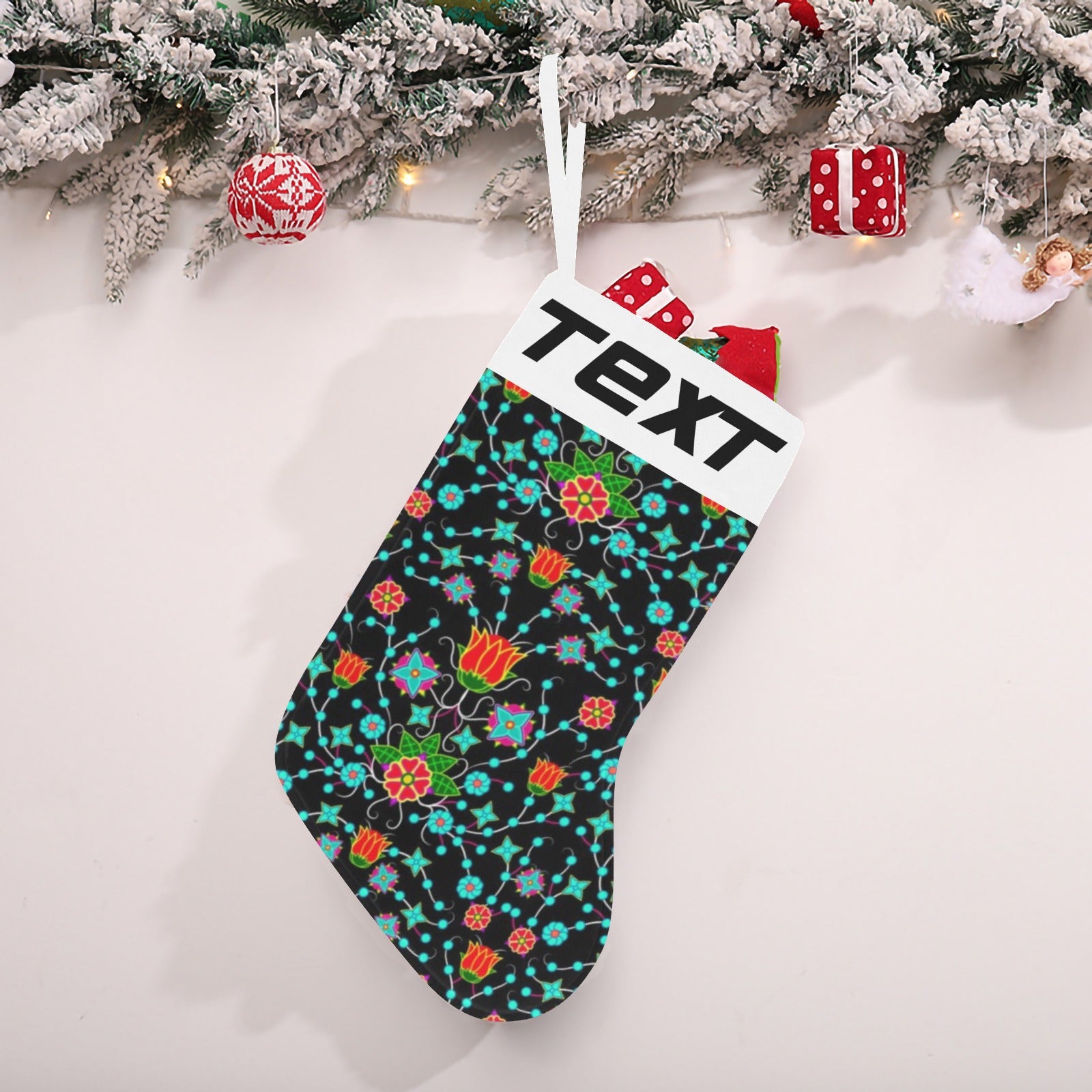 Floral Damask Upgrade Christmas Stocking (Custom Text on The Top)
