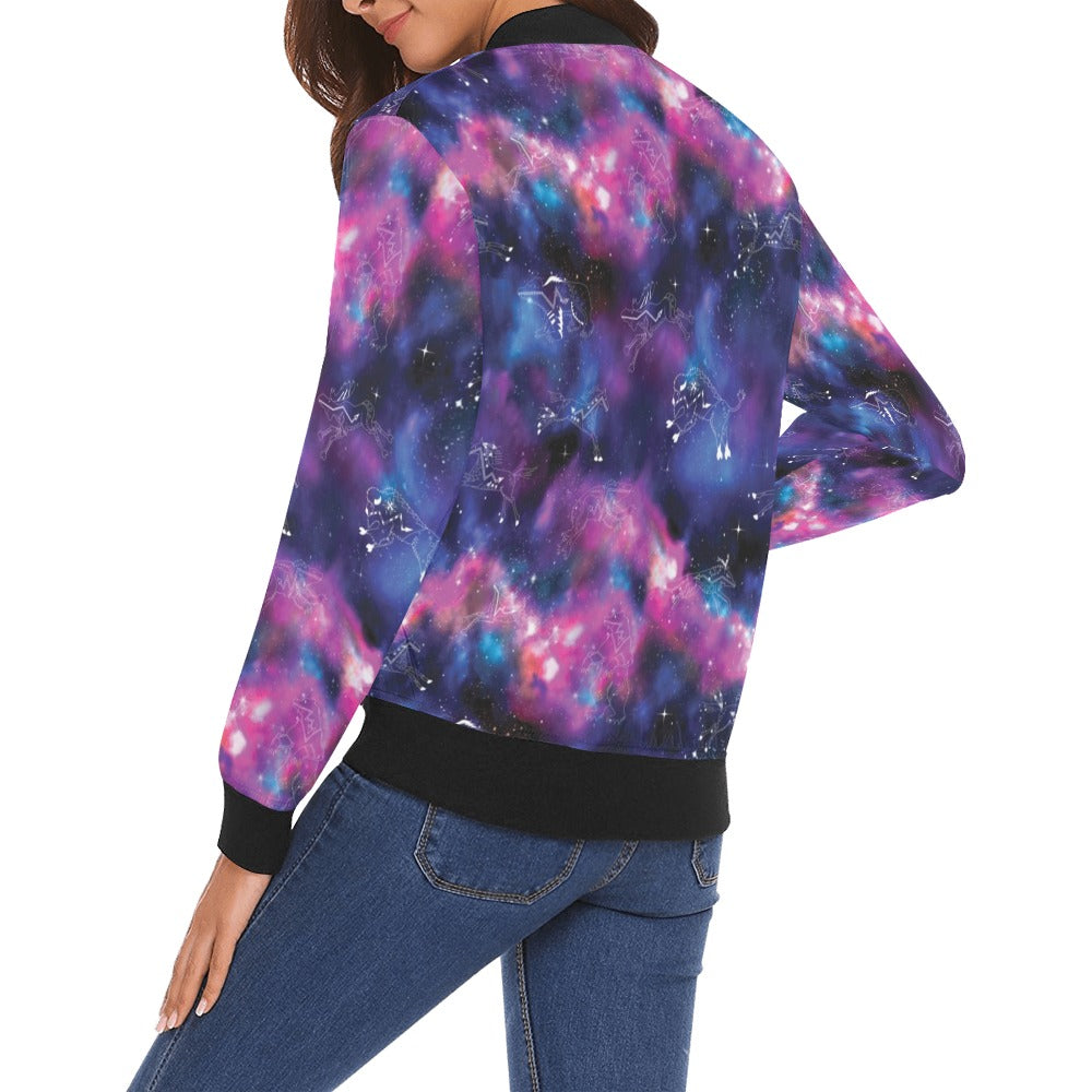 Animal Ancestors 1 Blue and Pink Bomber Jacket for Women