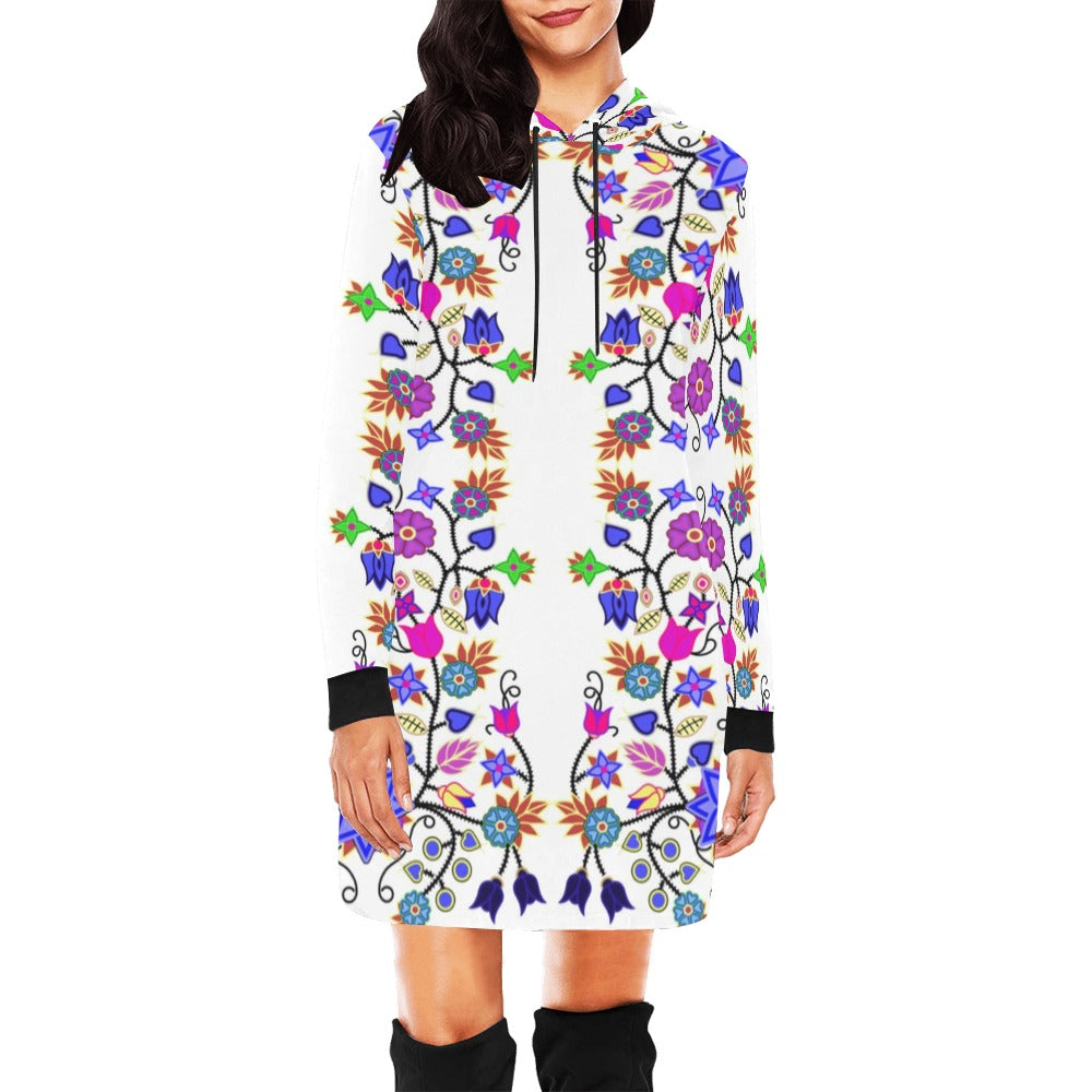 Floral Beadwork Seven Clans White Hoodie Dress