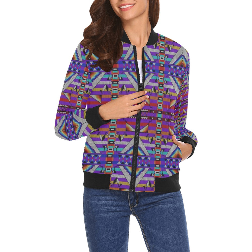 Medicine Blessing Purple All Over Print Bomber Jacket for Women