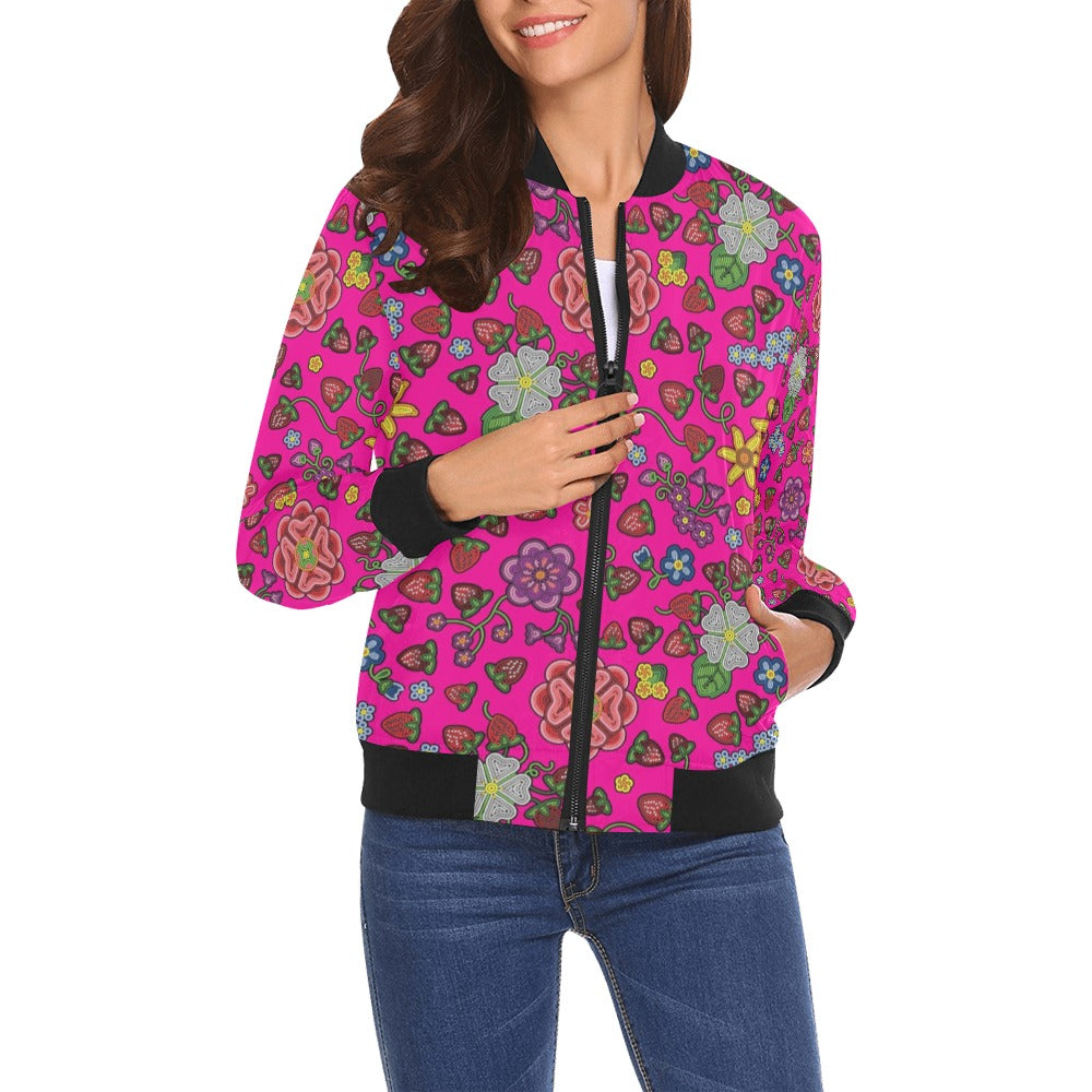 Berry Pop Blush All Over Print Bomber Jacket for Women