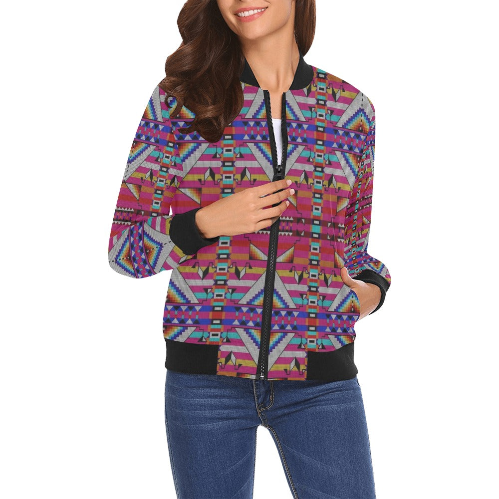 Medicine Blessing Pink All Over Print Bomber Jacket for Women