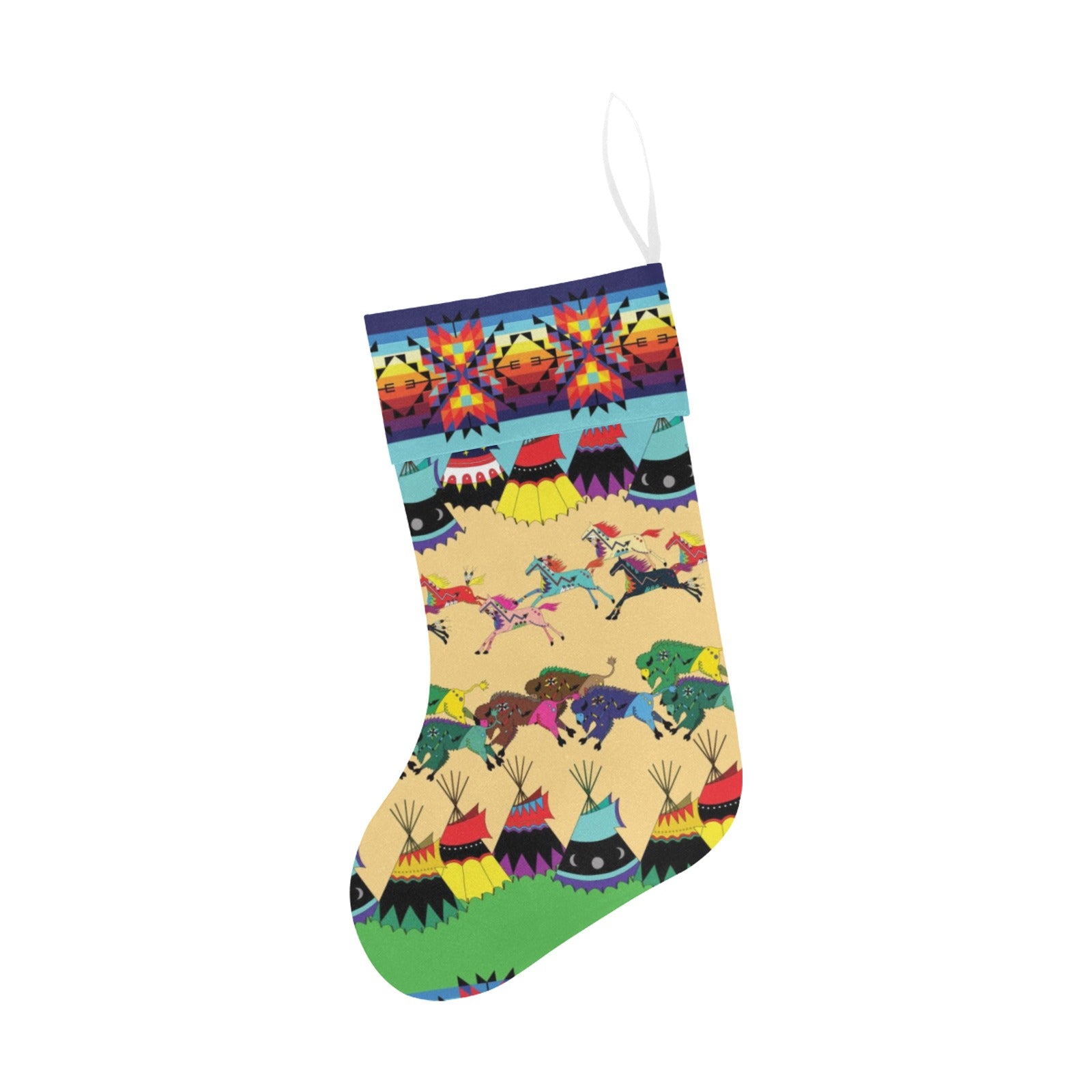 Horses and Buffalo Ledger Blue Christmas Stocking