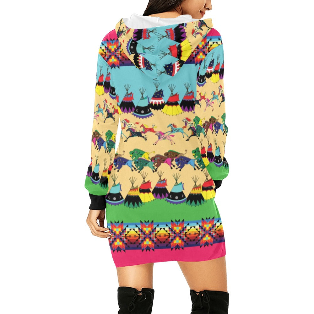 Horses and Buffalo Ledger Pink Hoodie Dress
