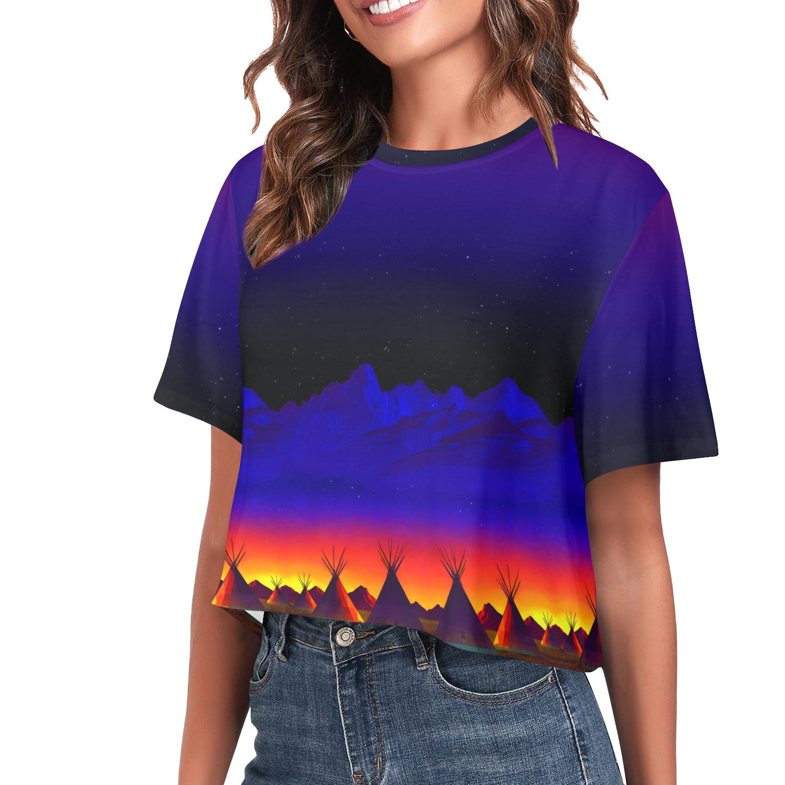 Teepees Northern Lights Women's Cropped T-shirt