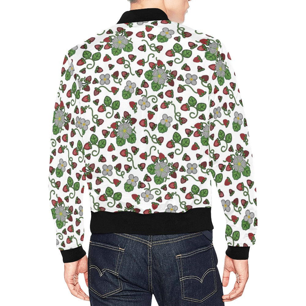 Strawberry Dreams White All Over Print Bomber Jacket for Men