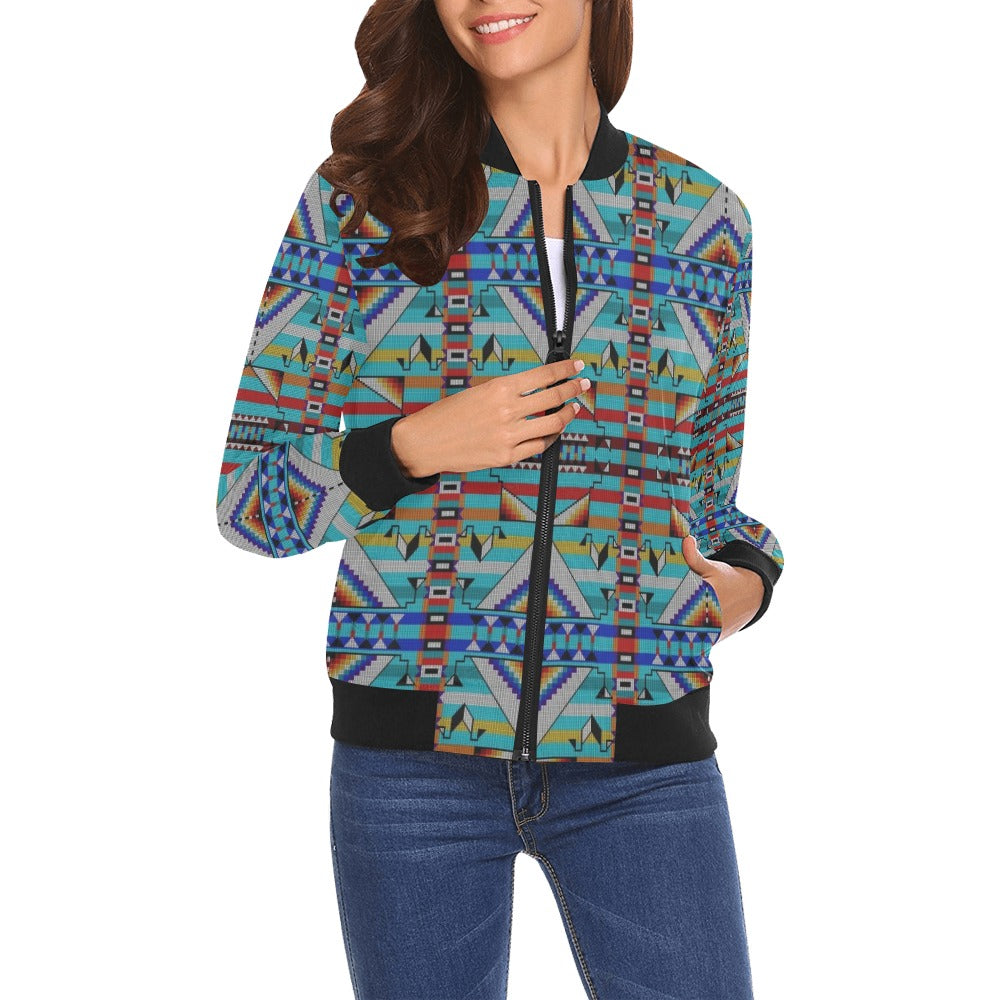 Medicine Blessing Turquoise All Over Print Bomber Jacket for Women