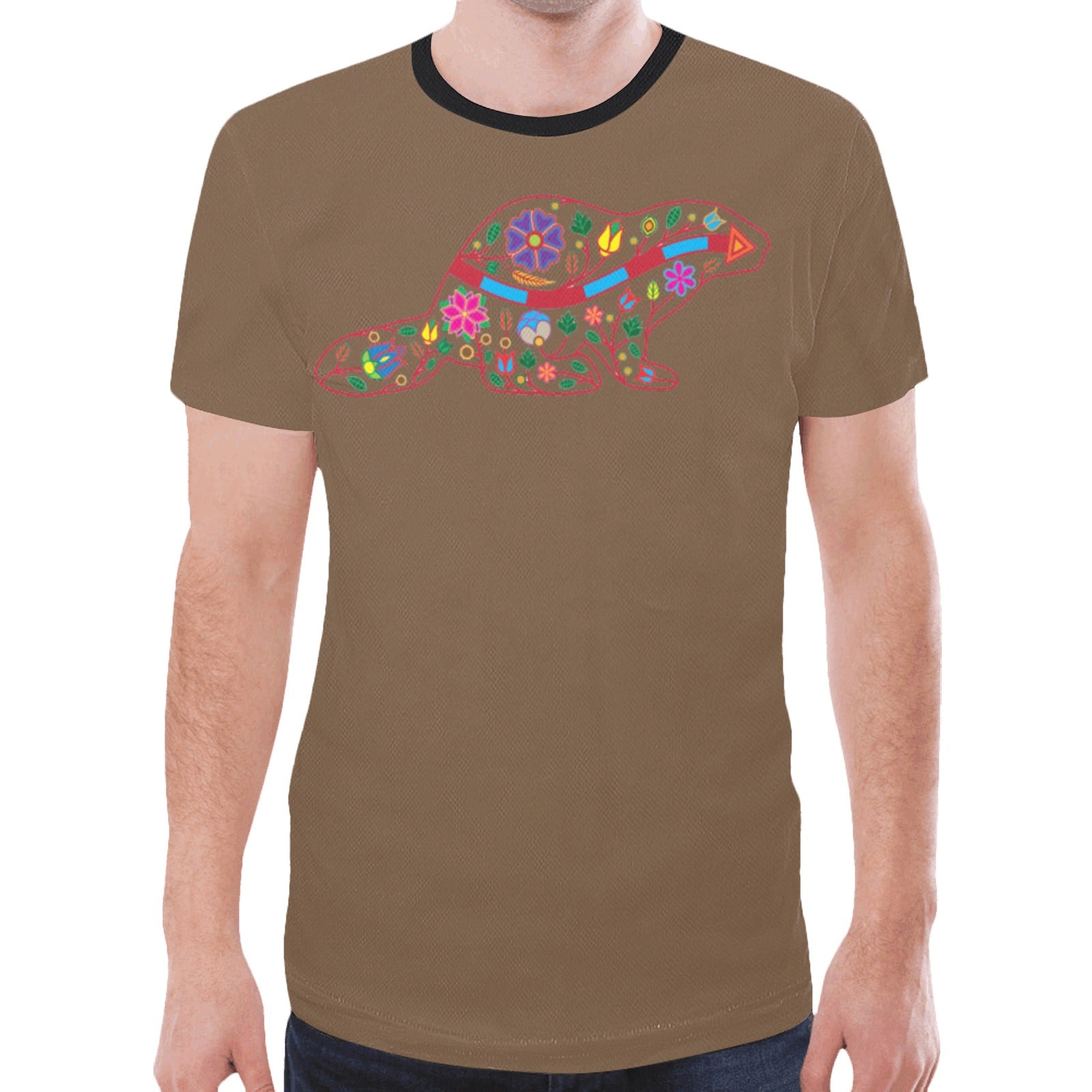 Floral Beaver Spirit Guide (Dark Brown) T-shirt for Men