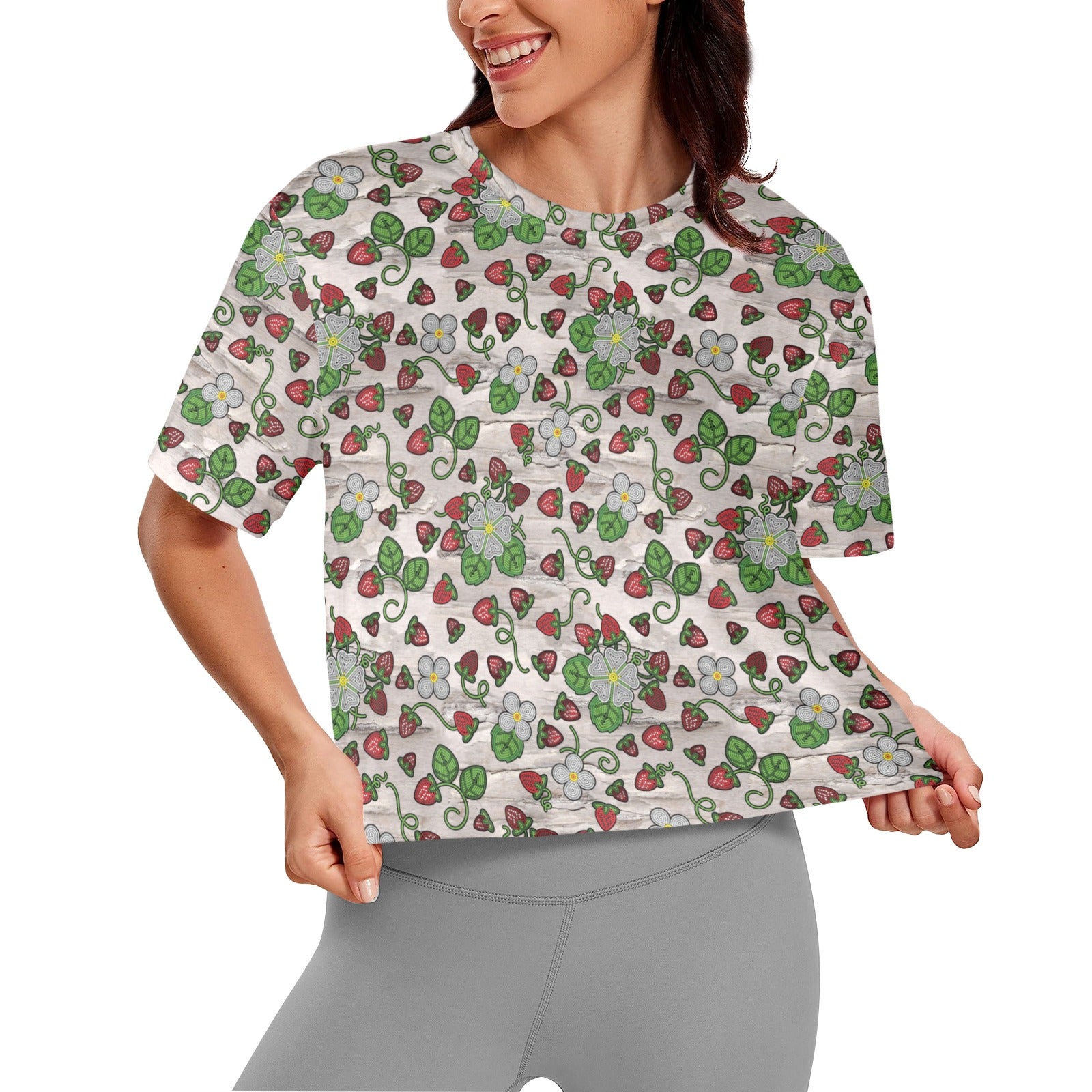 Strawberry Dreams Bright Birch Women's Cropped T-shirt