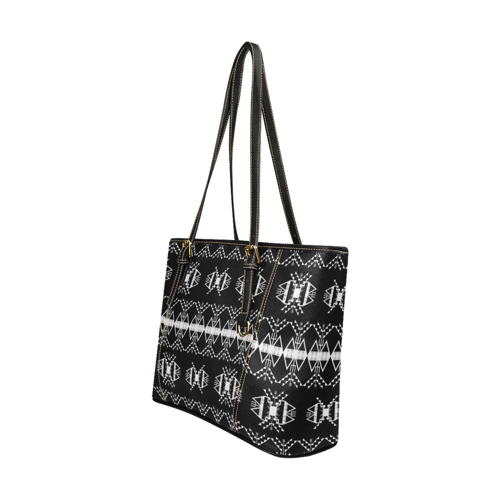 Sacred Trust Black Leather Tote Bag/Large