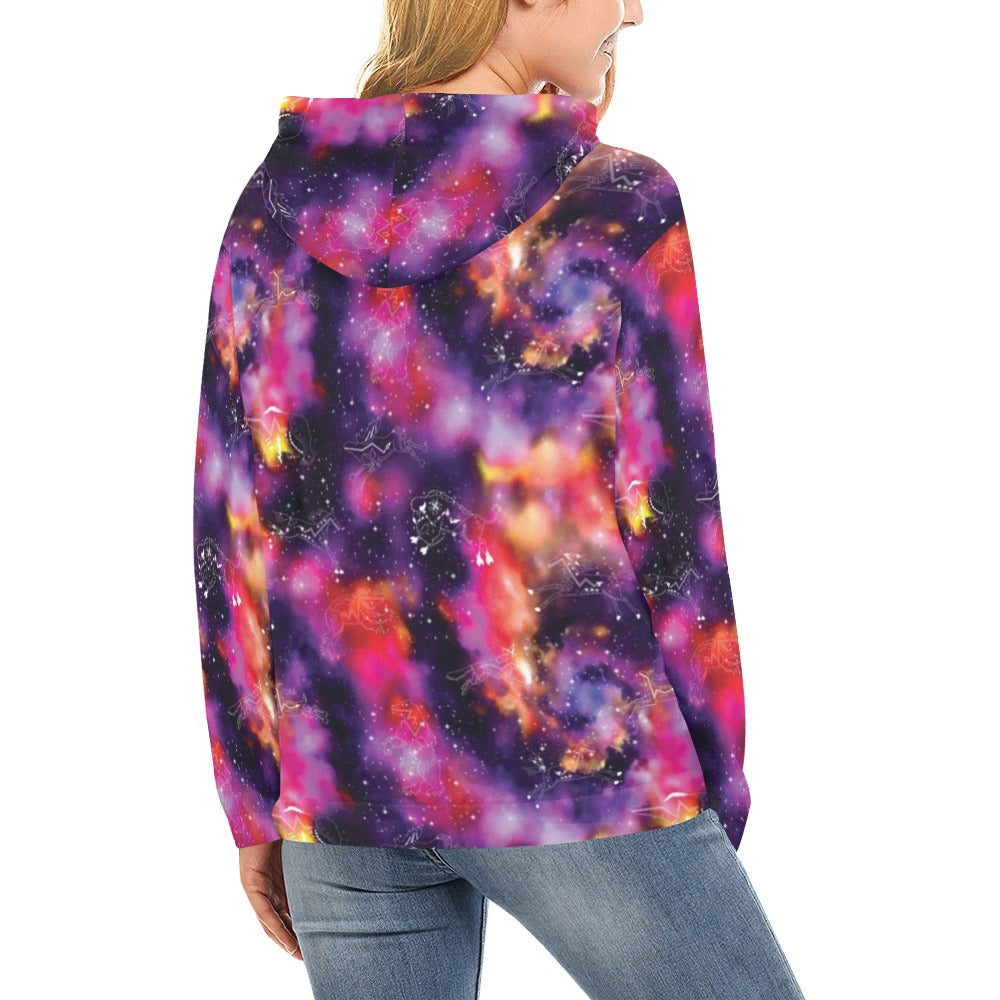 Animal Ancestors 9 Cosmic Swirl Purple and Red Hoodie for Women (USA Size)