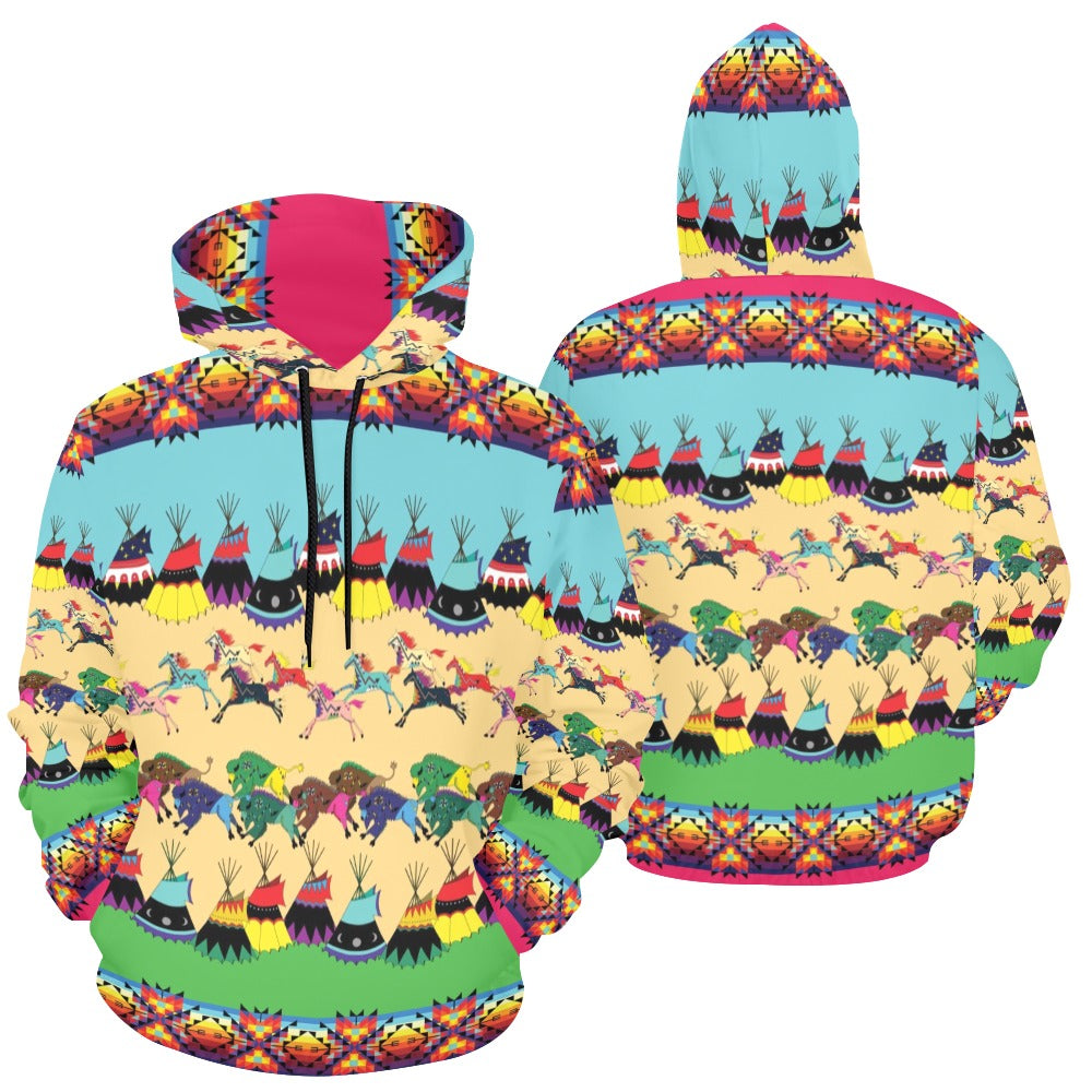 Horses and Buffalo Ledger Pink Hoodie for Women (USA Size)