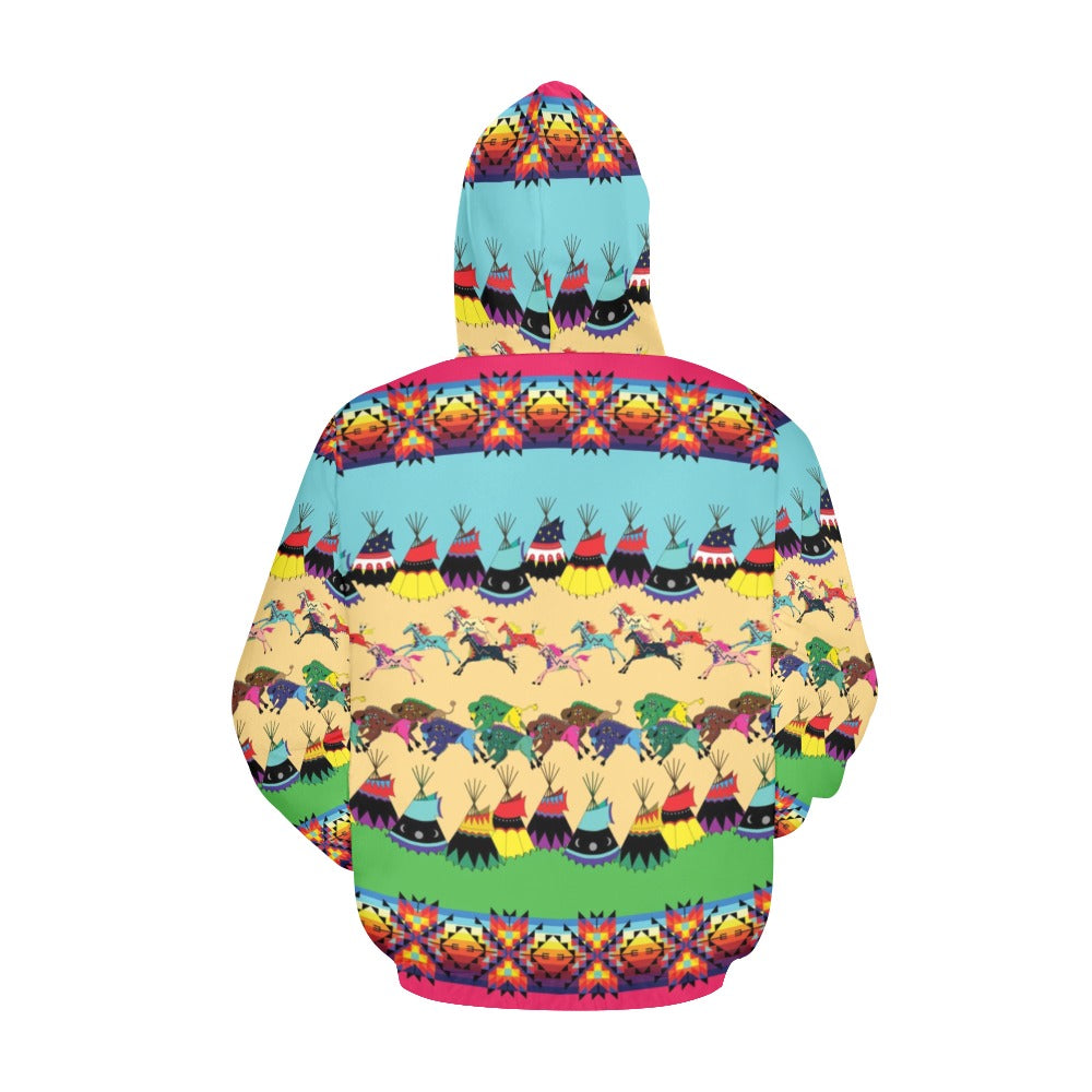 Horses and Buffalo Ledger Pink Hoodie for Women (USA Size)