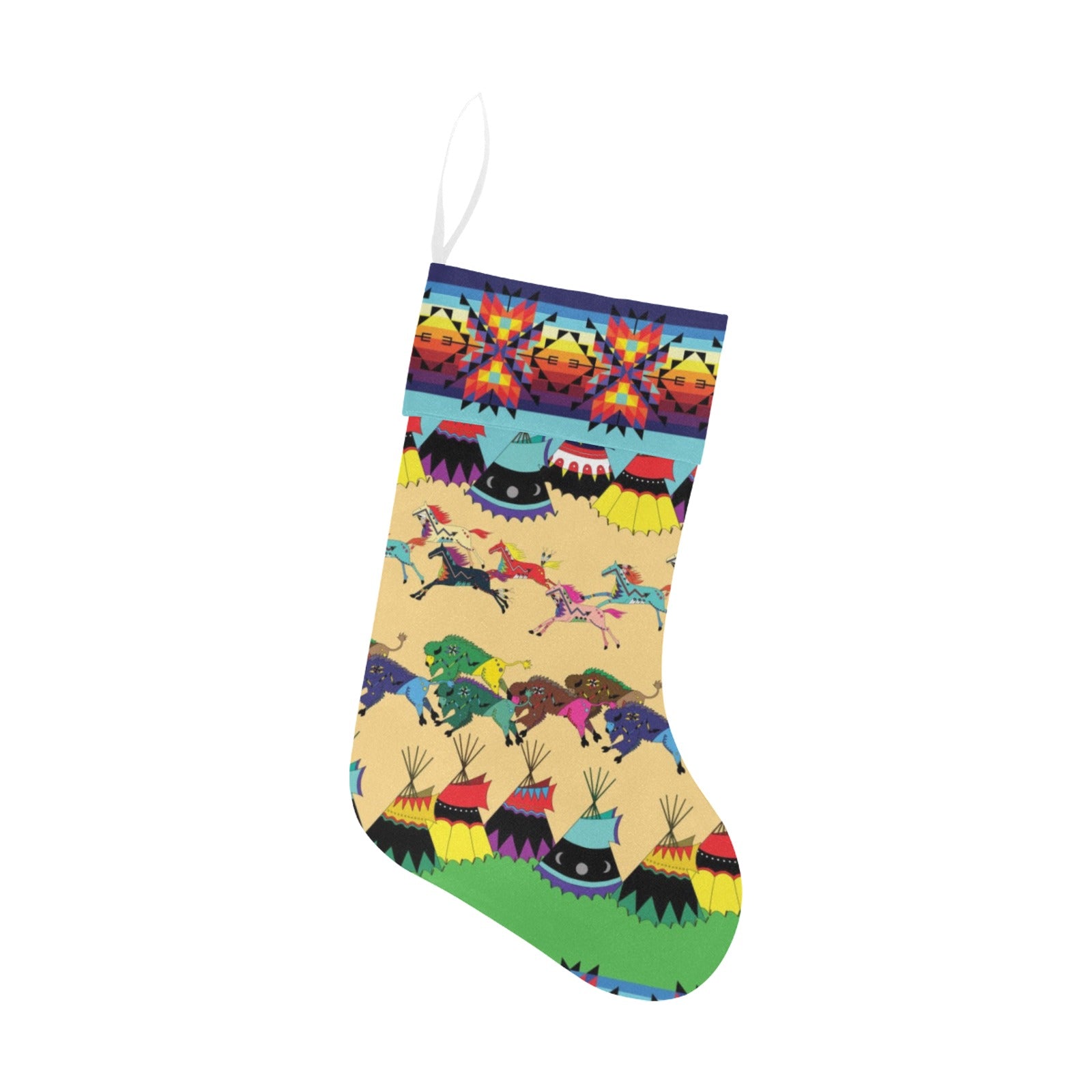 Horses and Buffalo Ledger Blue Christmas Stocking