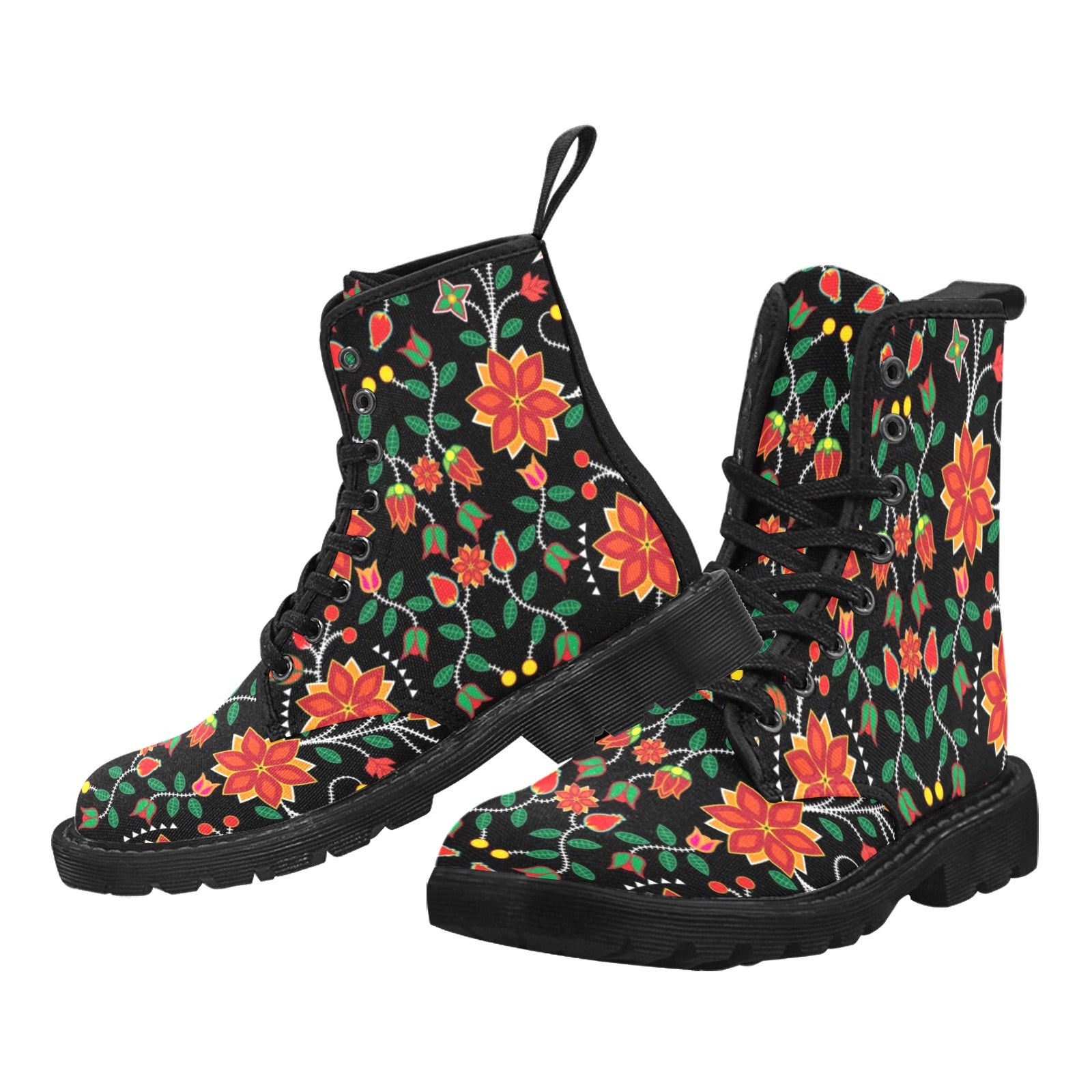 Floral Beadwork Six Bands Boots for Men (Black)