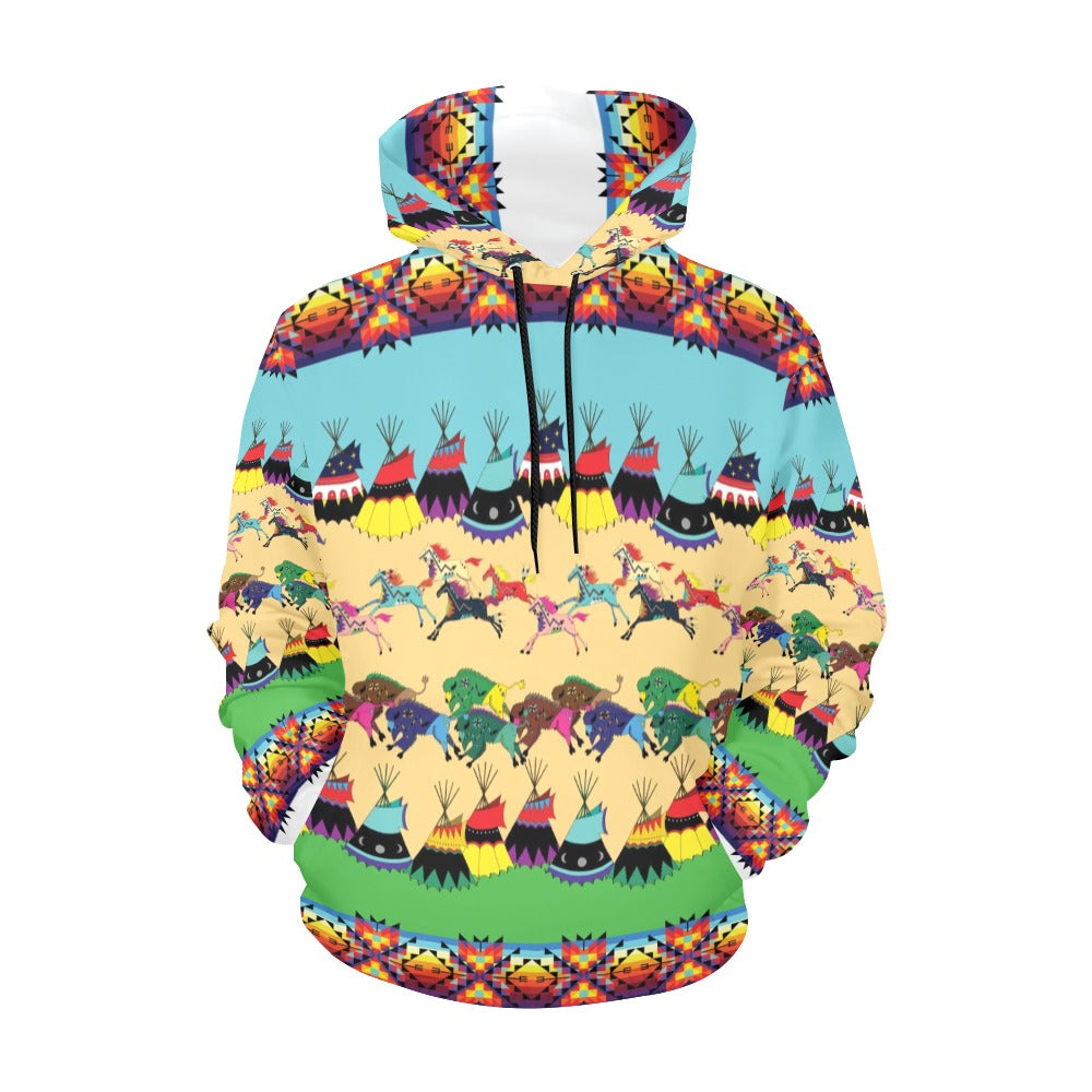 Horses and Buffalo Ledger White Hoodie for Women (USA Size)