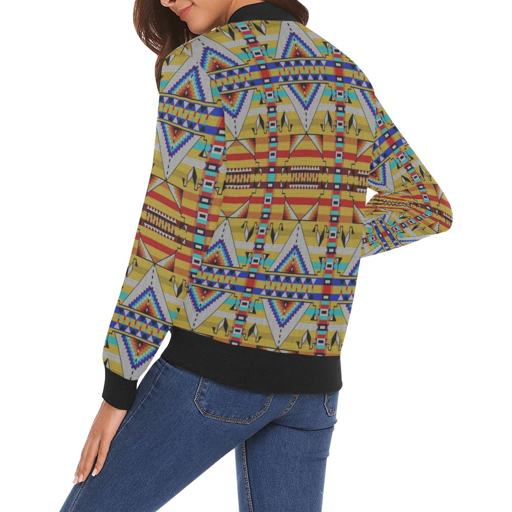 Medicine Blessing Yellow All Over Print Bomber Jacket for Women