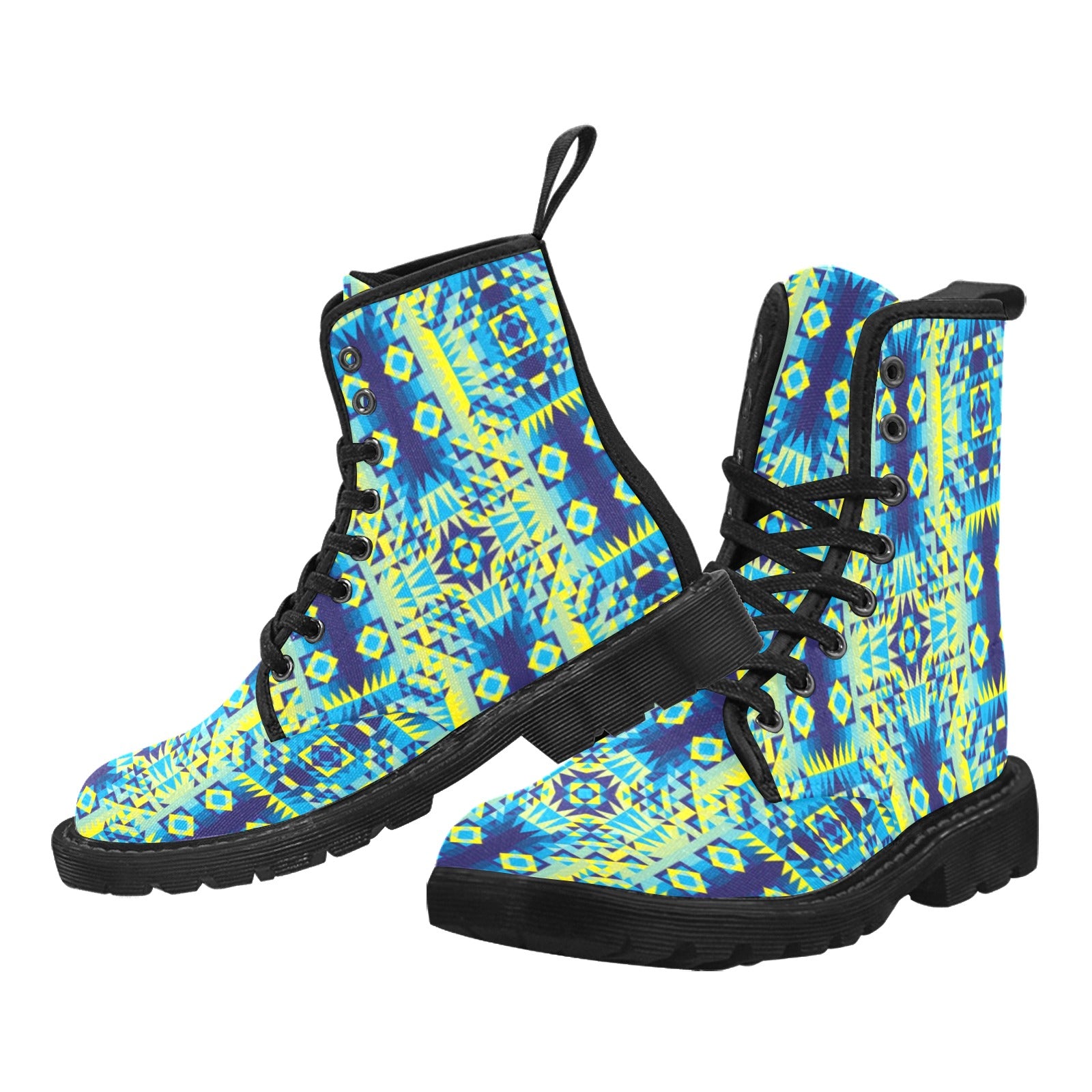 Kaleidoscope Jaune Bleu Boots for Men (Black)