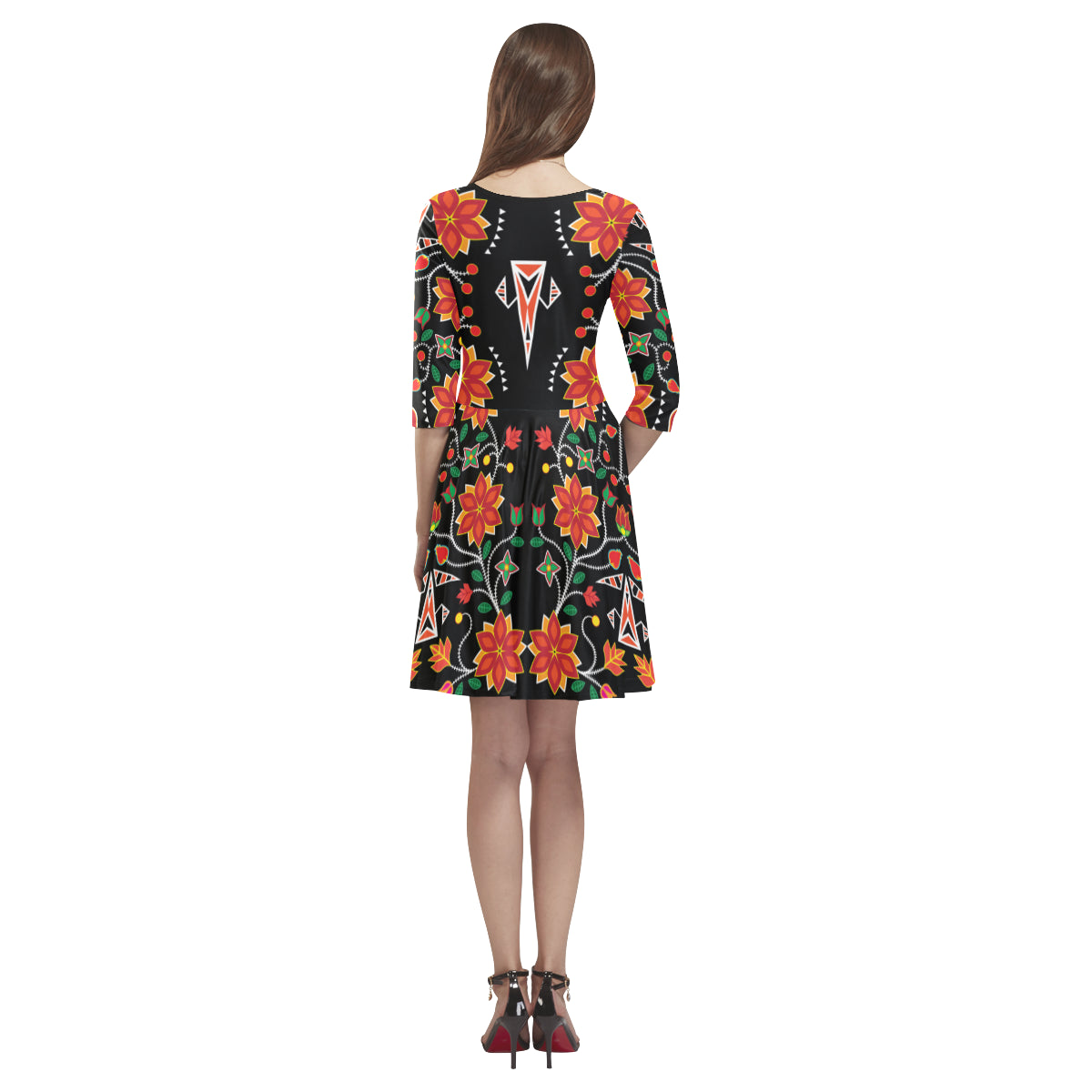 Floral Beadwork Six Bands Tethys Half-Sleeve Skater Dress(Model D20)